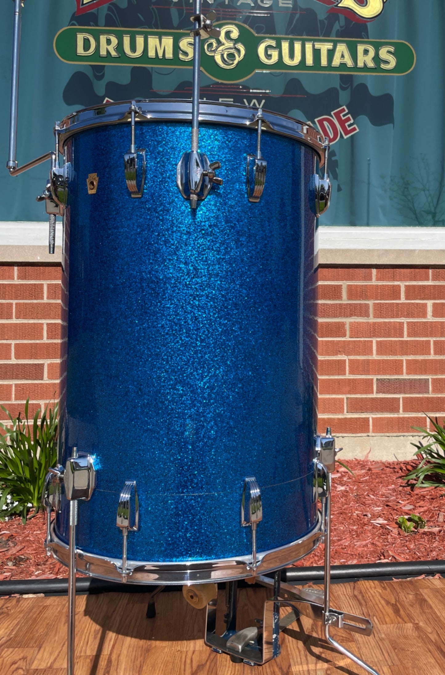 1960s Ludwig 24x16 No. 1109PC Miami Beach Stand-Up Set Blue Sparkle Pre-Serial Cocktail Drum