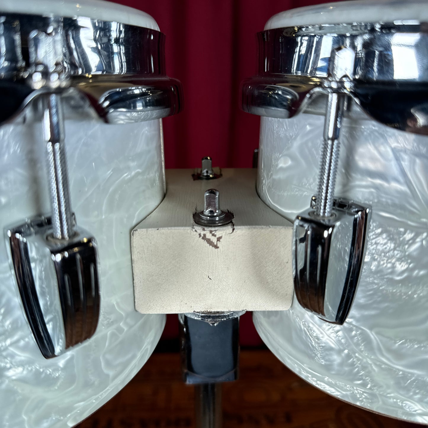 1960s Ludwig 6" & 8" No. 2358P Tunable Bongos w/ Slide Mount White Marine Pearl