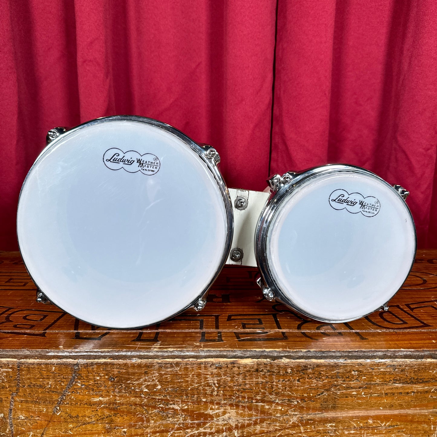 1960s Ludwig 6" & 8" No. 2358P Tunable Bongos w/ Slide Mount White Marine Pearl