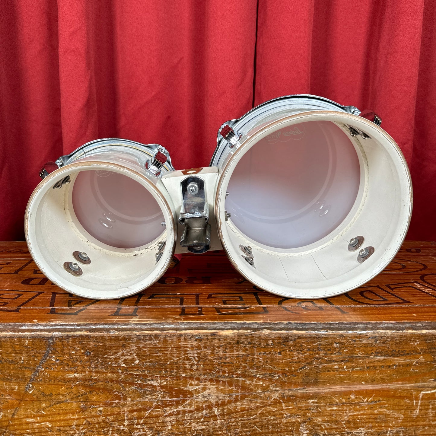 1960s Ludwig 6" & 8" No. 2358P Tunable Bongos w/ Slide Mount White Marine Pearl