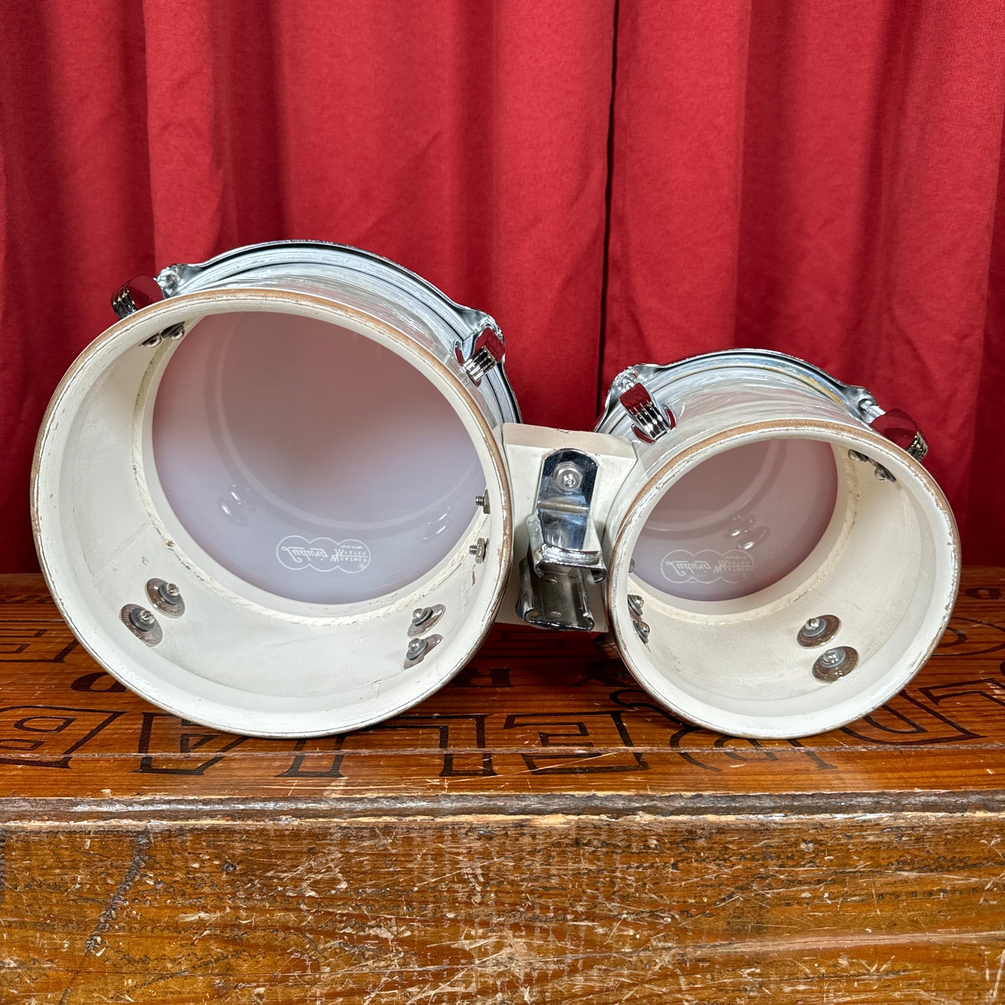 1960s Ludwig 6" & 8" No. 2358P Tunable Bongos w/ Slide Mount White Marine Pearl