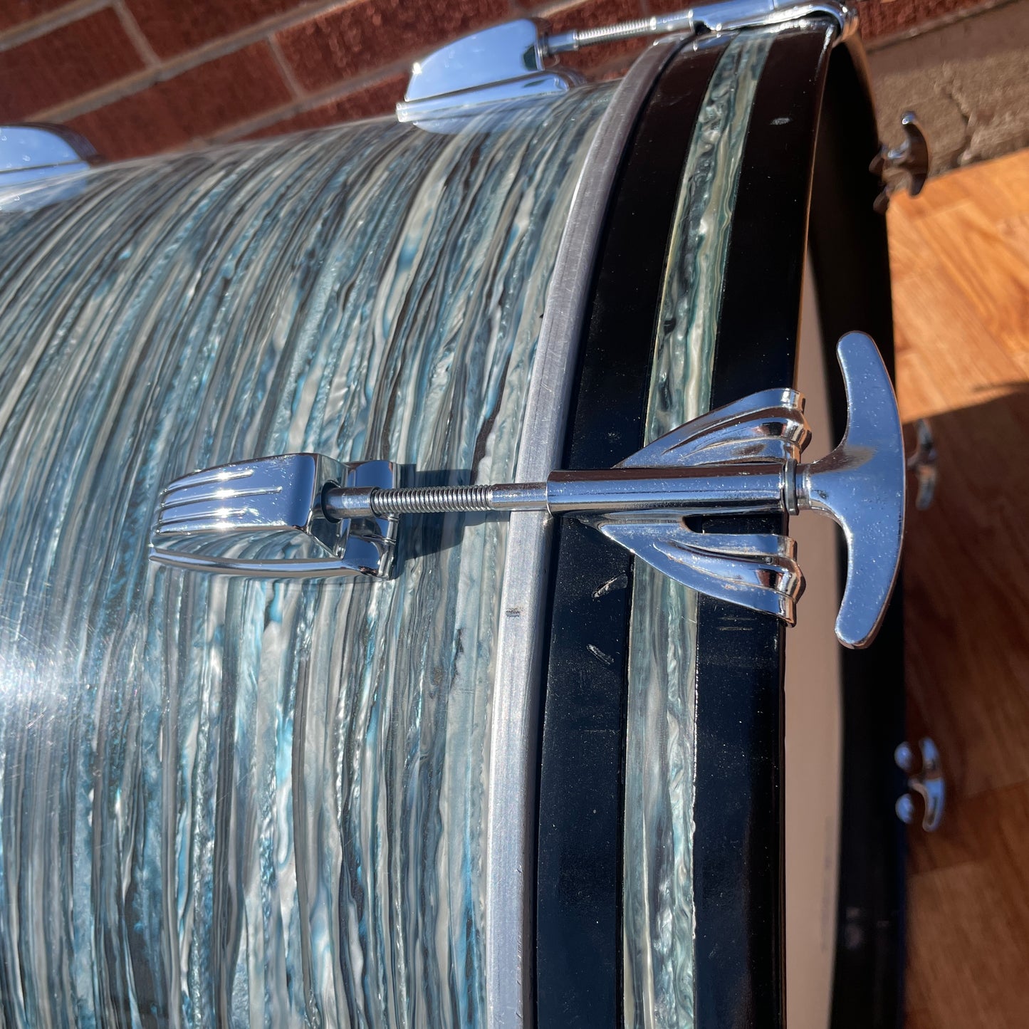 1960s Ludwig 14x20 Virgin Bass Drum Oyster Blue Pearl Rock Duo