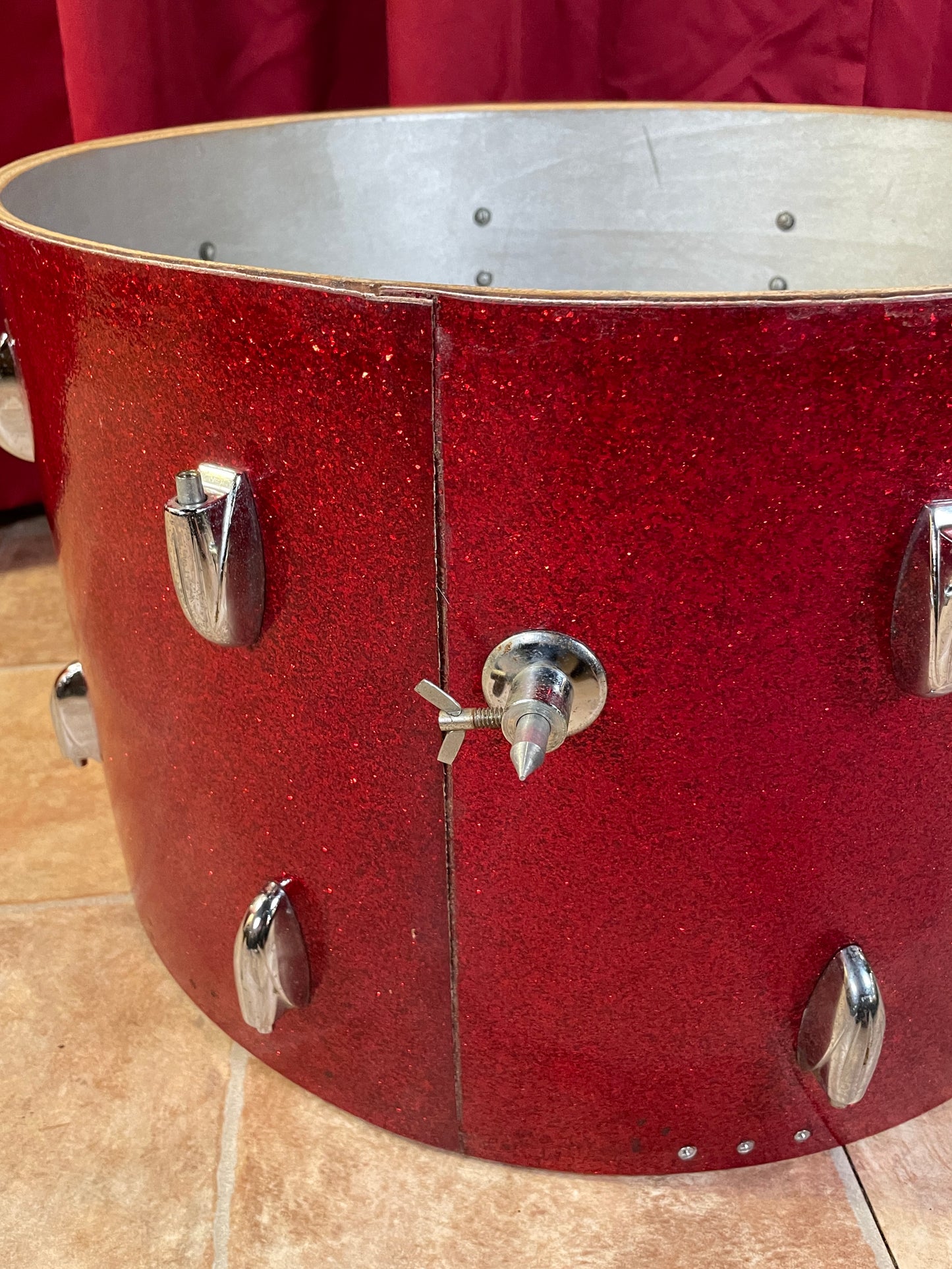 1960s Gretsch 14x22 No. 4247 Bass Drum Red Sparkle Round Badge