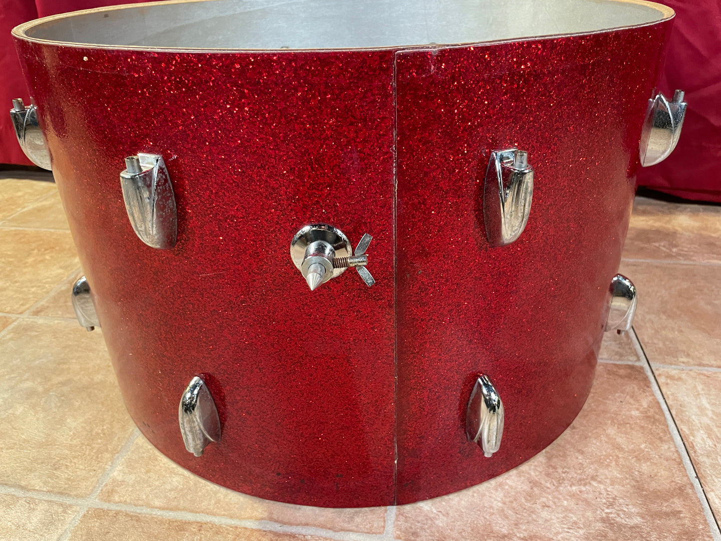 1960s Gretsch 14x22 No. 4247 Bass Drum Red Sparkle Round Badge