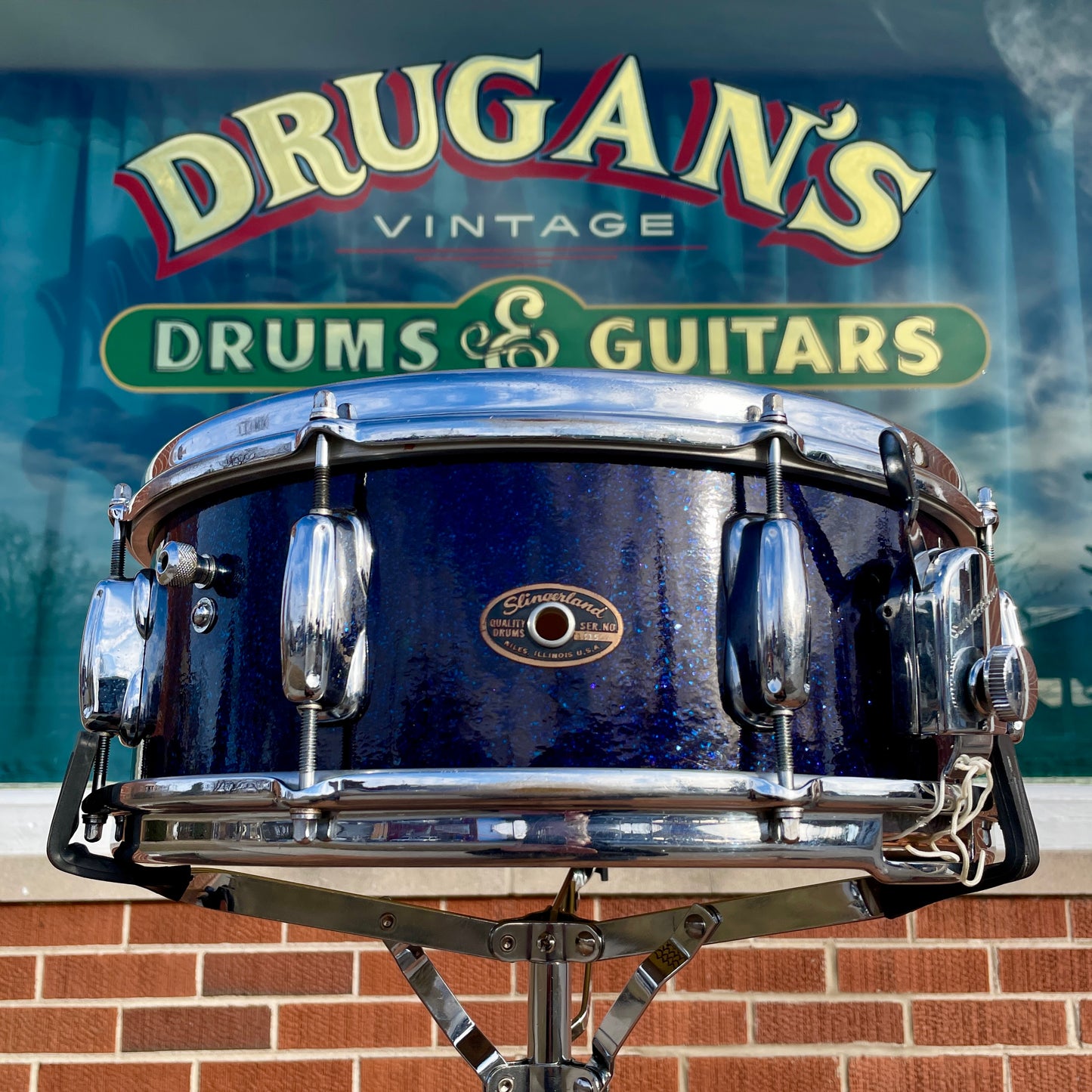 1963 Slingerland 5.5x14 Artist Snare Drum Blue Sparkle 8 Lug