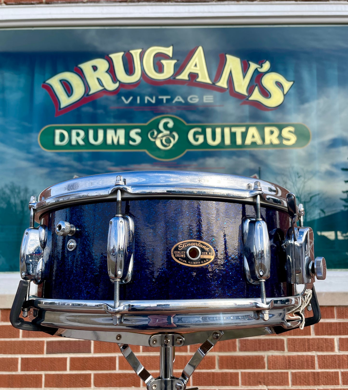 1963 Slingerland 5.5x14 Artist Snare Drum Blue Sparkle 8 Lug