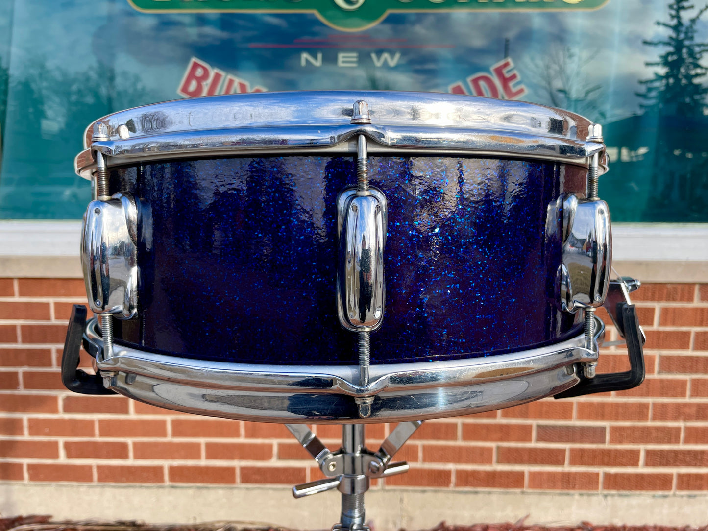 1963 Slingerland 5.5x14 Artist Snare Drum Blue Sparkle 8 Lug