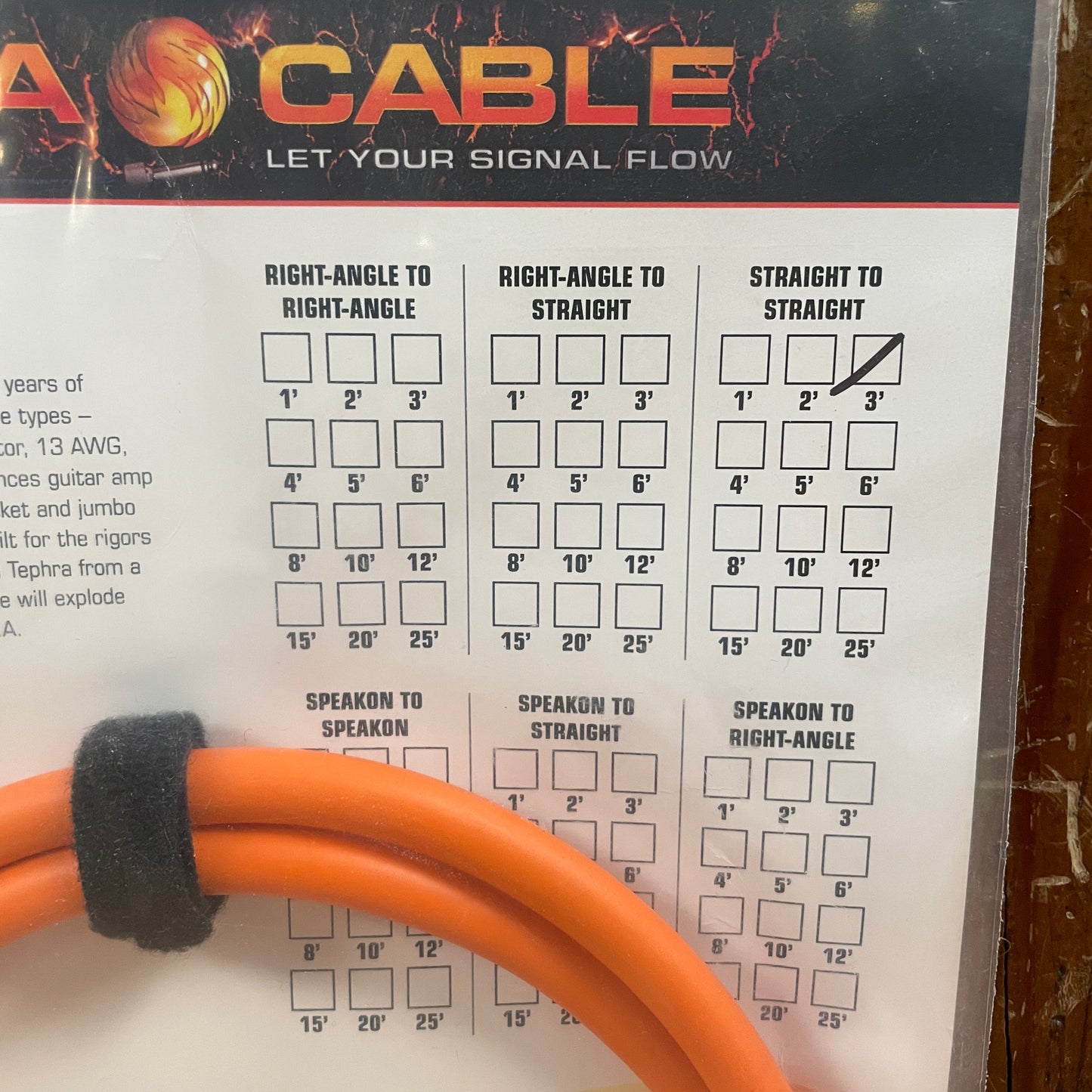 Lava Tephra 3 Foot Speaker Cable NOS Straight to Straight LCTH3