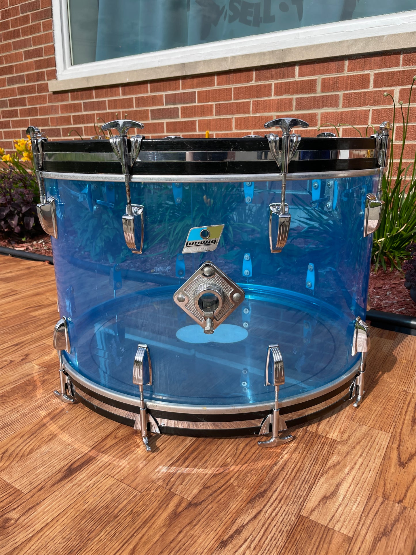 1970s Ludwig 14x24 Blue Vistalite Bass Drum