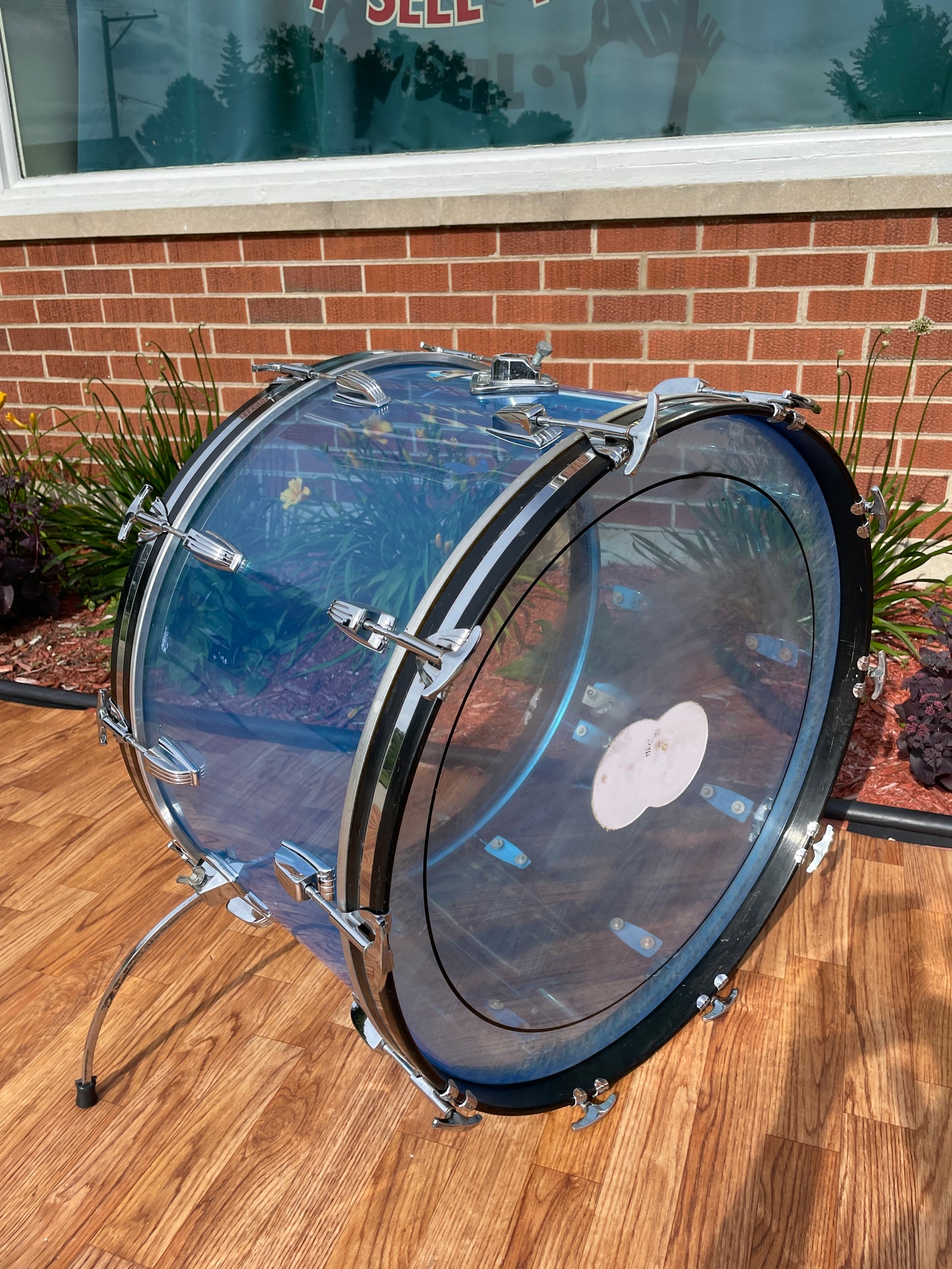 1970s Ludwig 14x24 Blue Vistalite Bass Drum