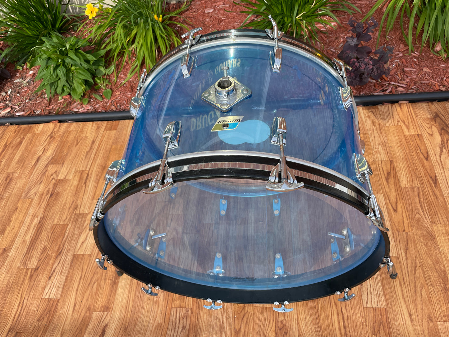 1970s Ludwig 14x24 Blue Vistalite Bass Drum