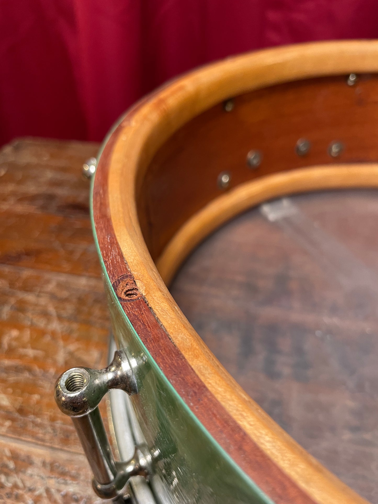 1926 Liberty 5x14 Solid Walnut Shell Snare Drum Sea Green Pearl