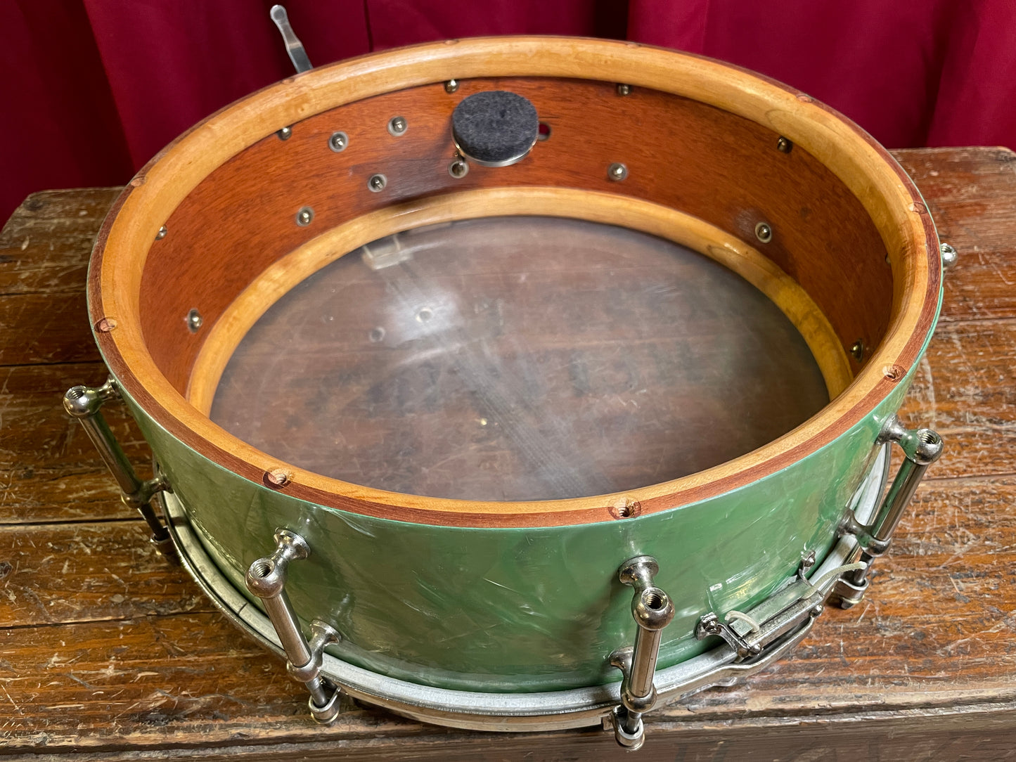1926 Liberty 5x14 Solid Walnut Shell Snare Drum Sea Green Pearl