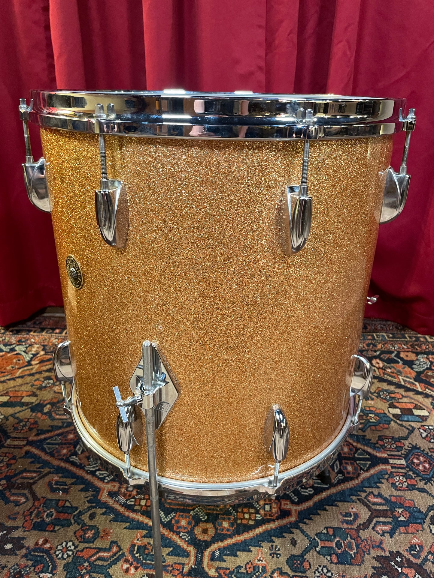 1960s Gretsch 16x16 Floor Tom Drum Champagne Sparkle Round Badge