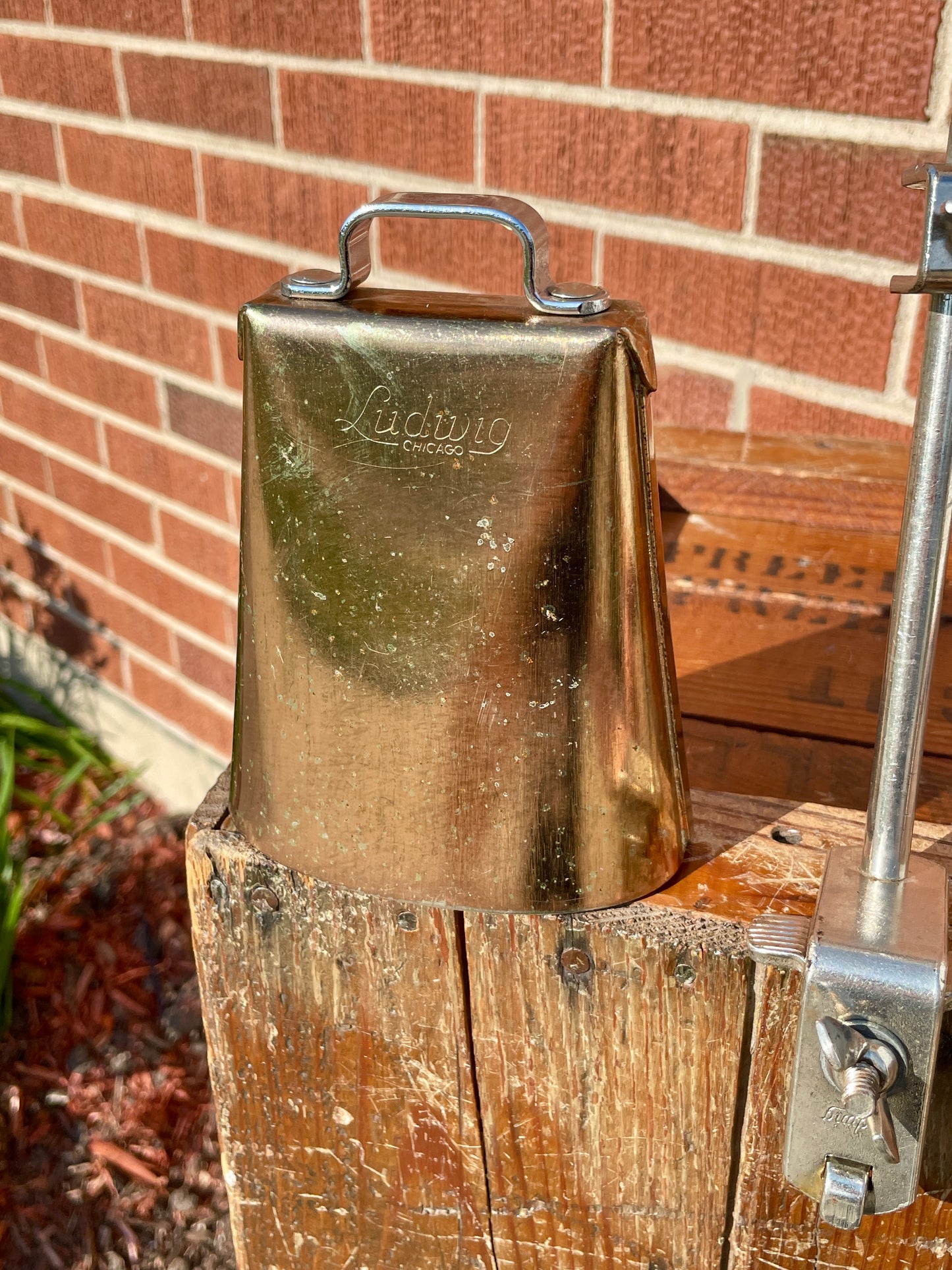 1960s Ludwig 5" Golden Tone No. 129 Cow Bell w/ Cowbell Holder No. 133 Script Logo