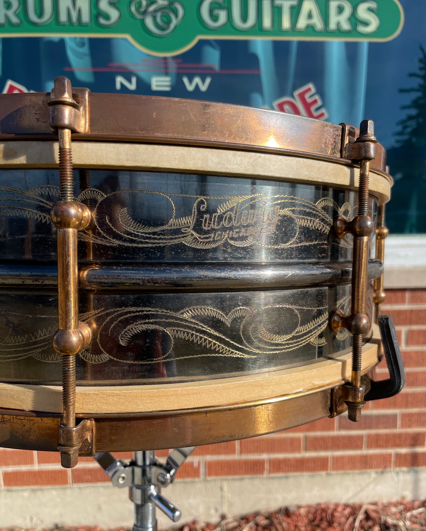 1920s Ludwig 5x14 Engraved DeLuxe Black Beauty 8-Lug Snare Drum