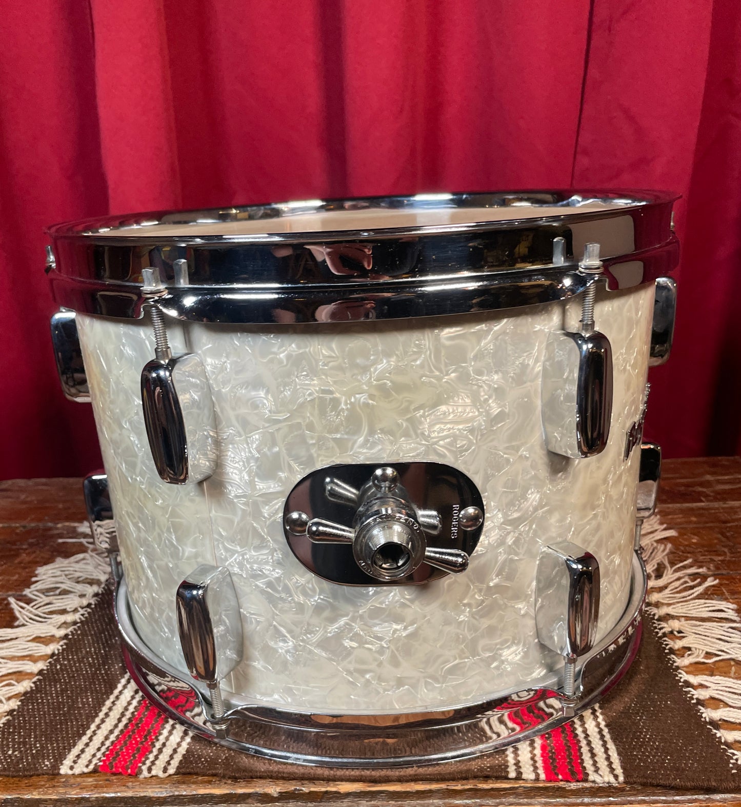 1960s Rogers Holiday 9x13 Tom Drum Single White Marine Pearl Cleveland