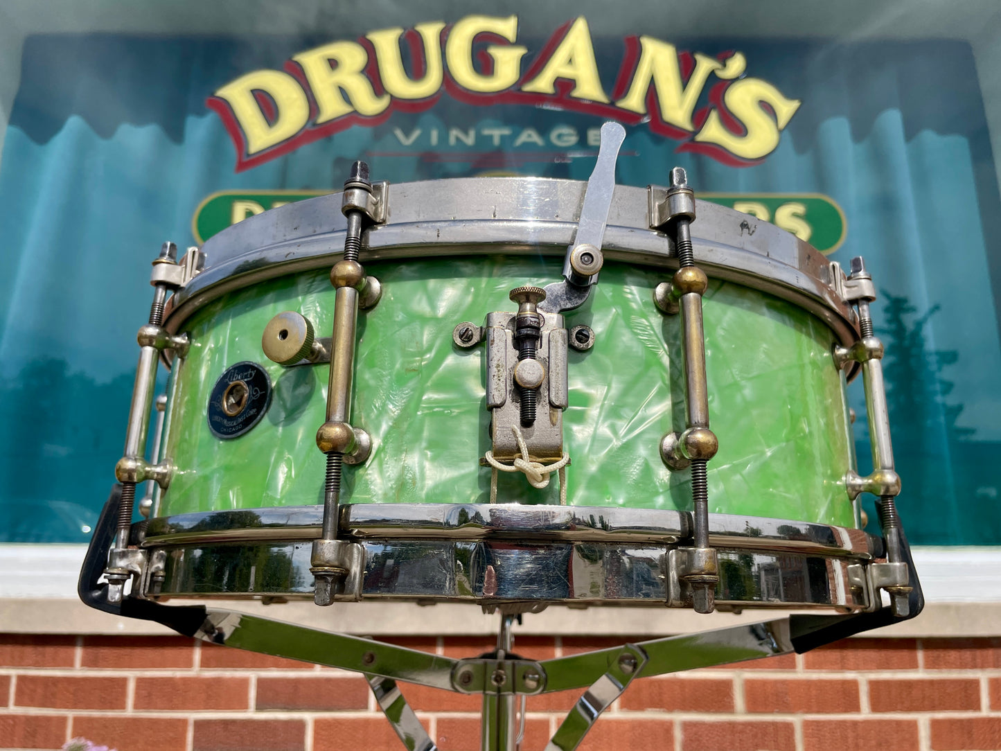 1926 Liberty 5x14 Solid Walnut Shell Snare Drum Sea Green Pearl