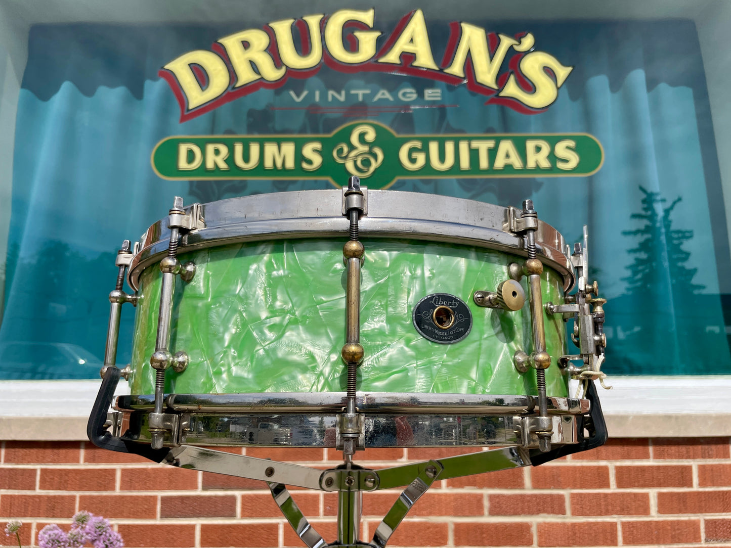 1926 Liberty 5x14 Solid Walnut Shell Snare Drum Sea Green Pearl