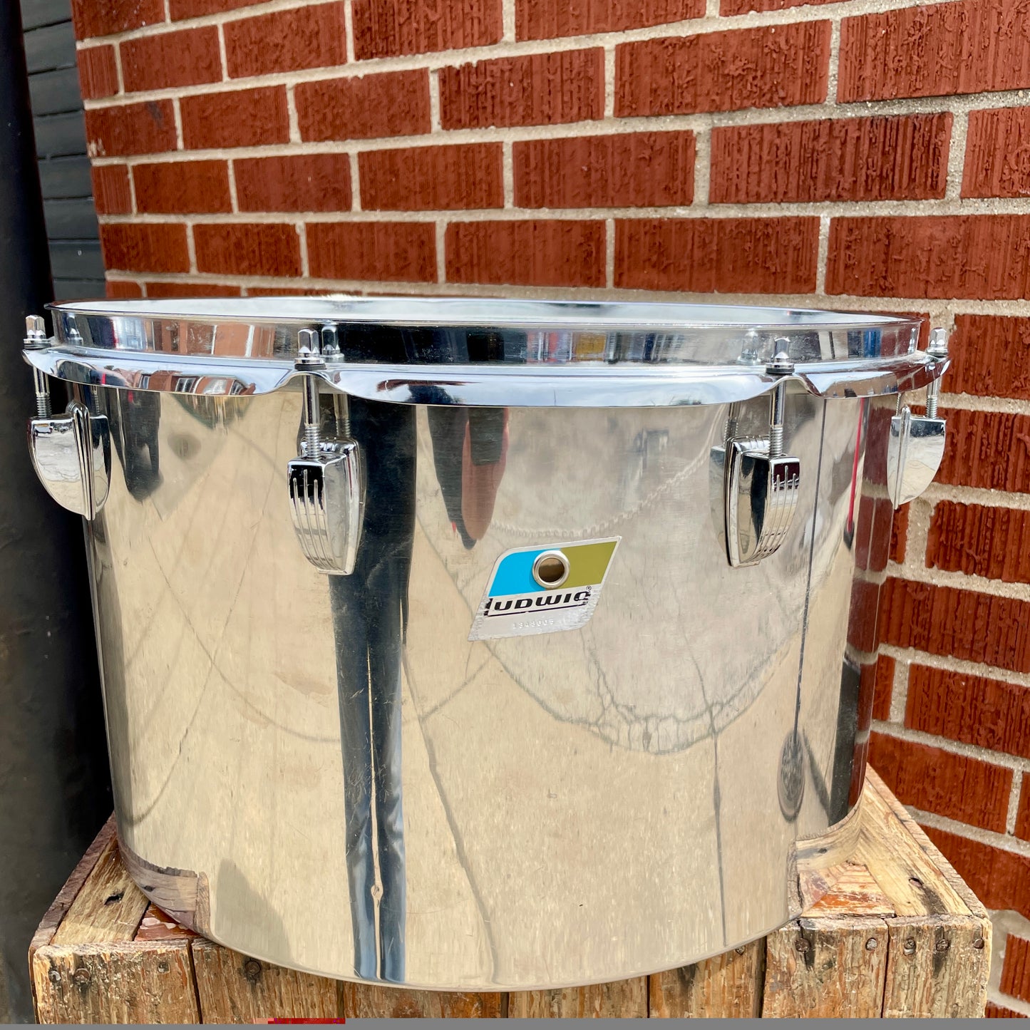 1970s Ludwig Stainless Steel 10x16 Timp-Tom Concert Tom Marching Drum