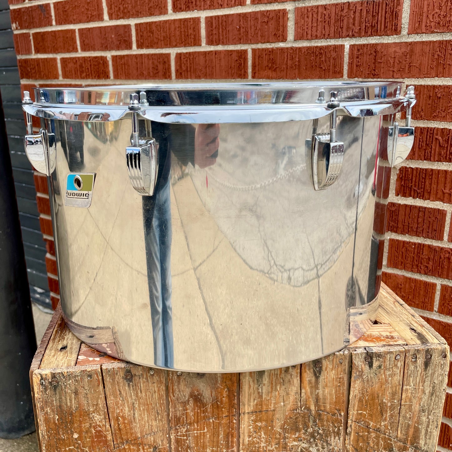 1970s Ludwig Stainless Steel 10x16 Timp-Tom Concert Tom Marching Drum