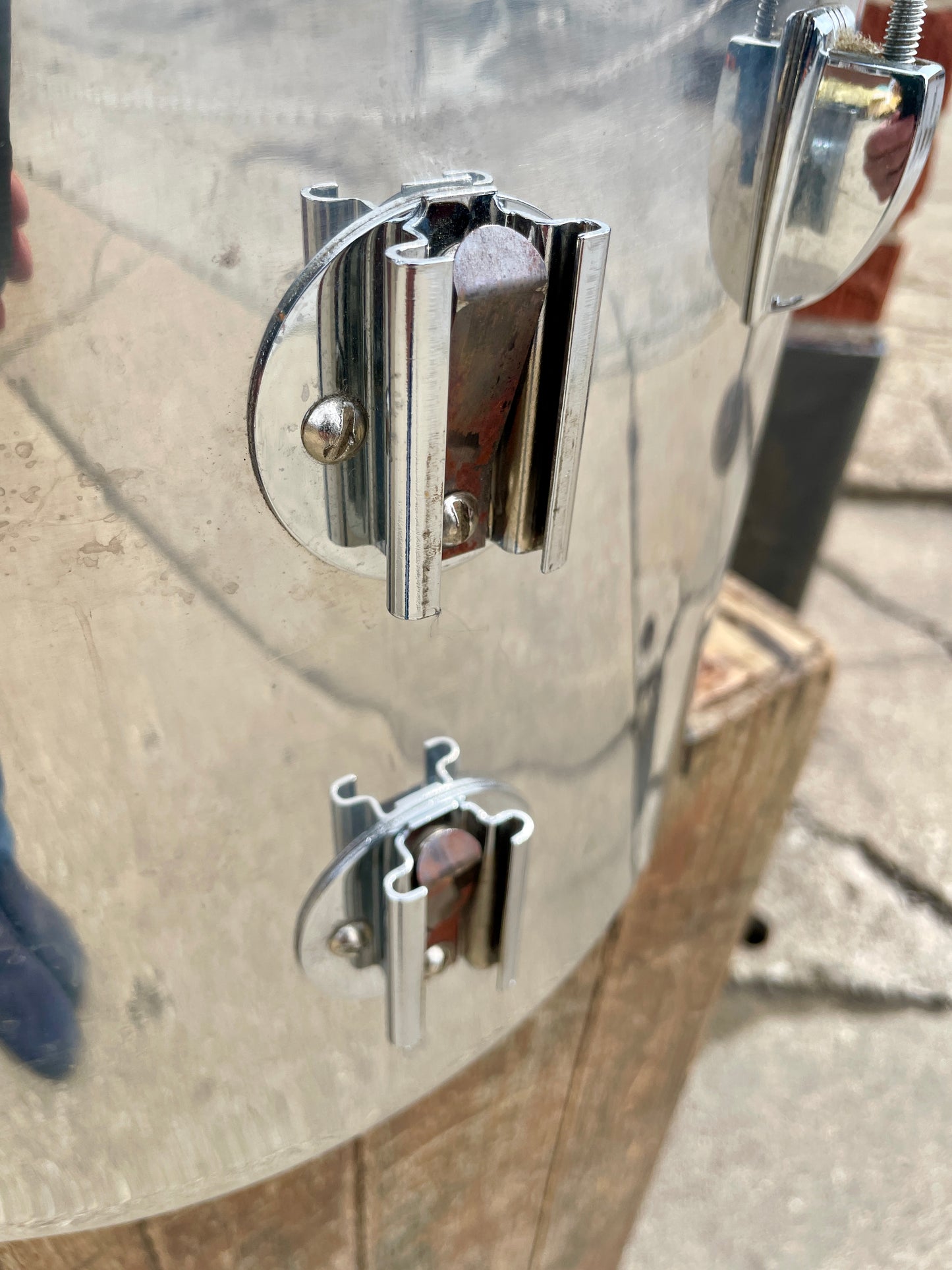 1970s Ludwig Stainless Steel 10x16 Timp-Tom Concert Tom Marching Drum