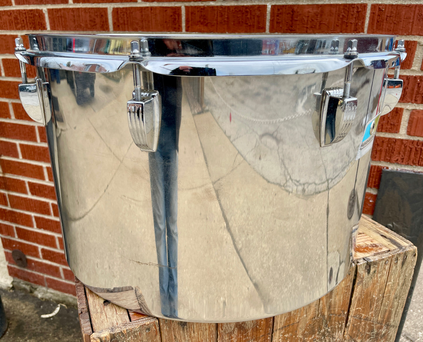1970s Ludwig Stainless Steel 10x16 Timp-Tom Concert Tom Marching Drum