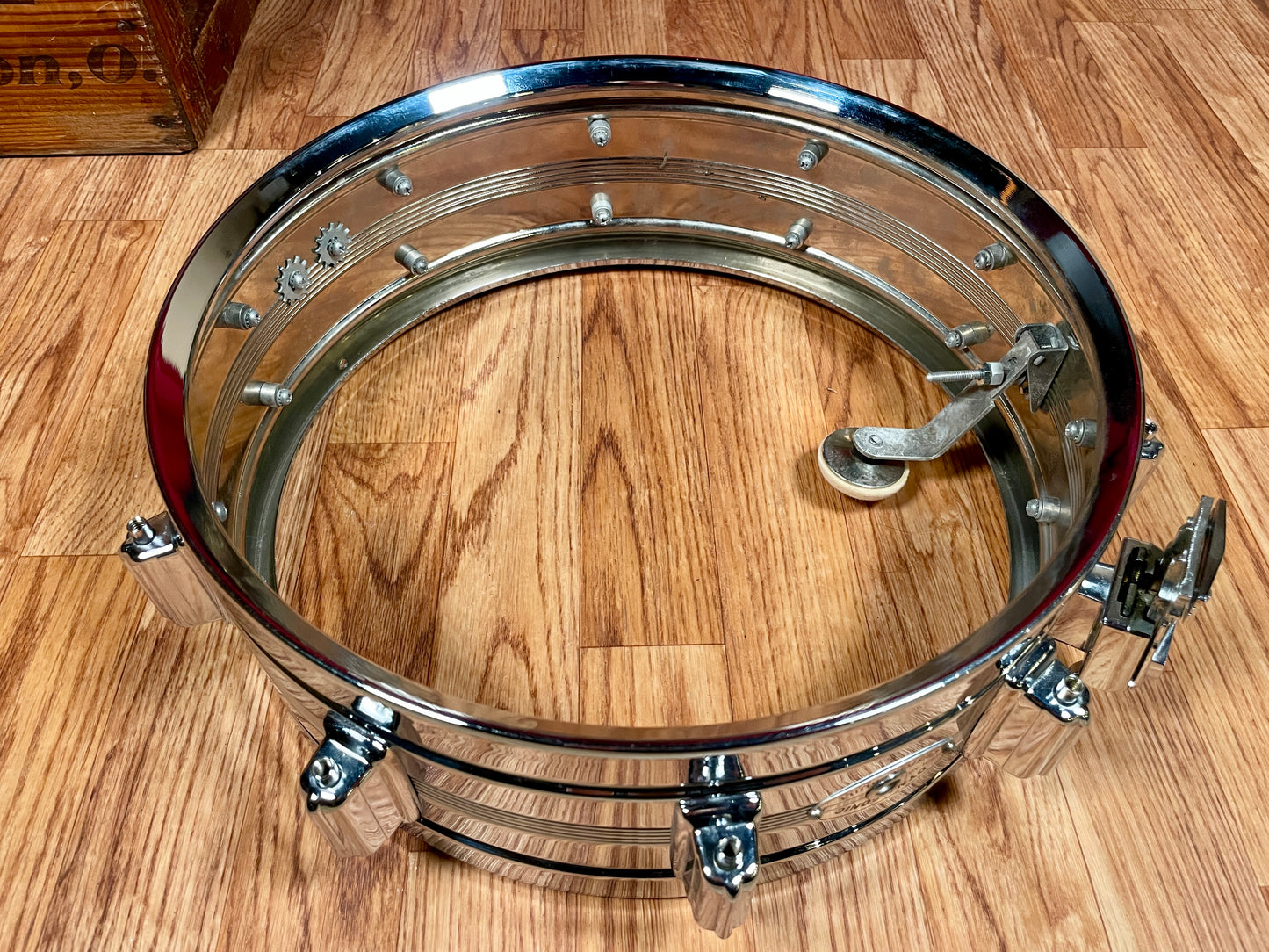 1960s Rogers 5x14 Dyna-Sonic 5-Line Snare Drum Chrome Over Brass Dynasonic COB