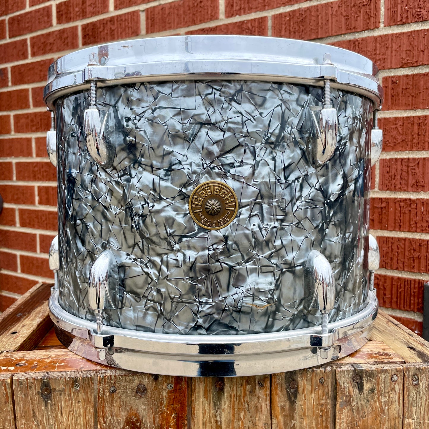 1960s Gretsch 9x13 Tom Single Drum Round Badge 6-Ply Black Diamond Pearl