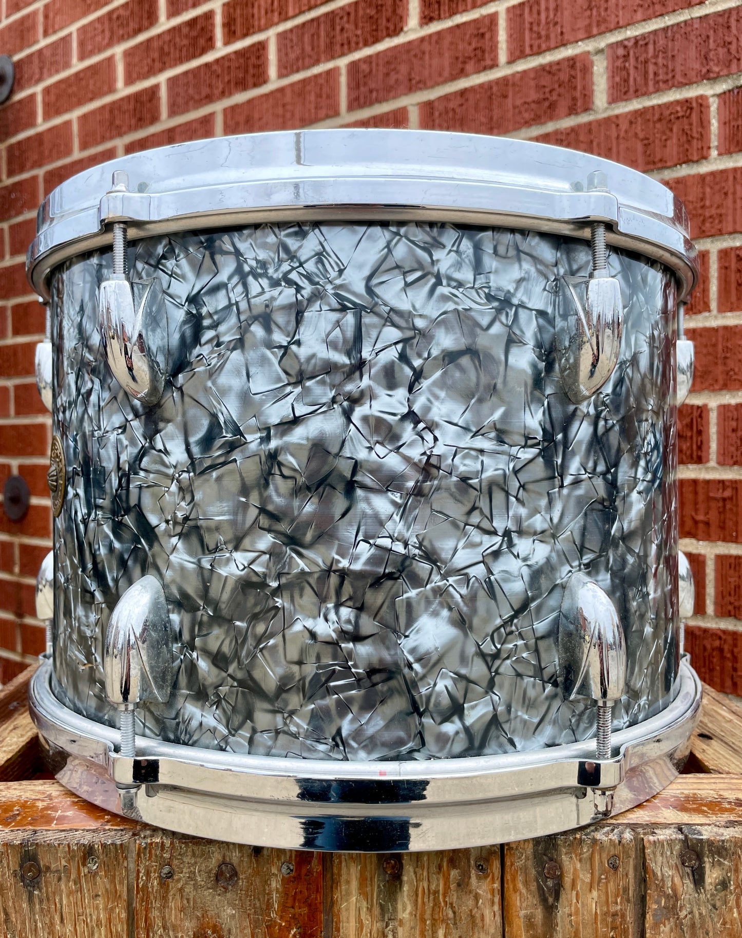 1960s Gretsch 9x13 Tom Single Drum Round Badge 6-Ply Black Diamond Pearl