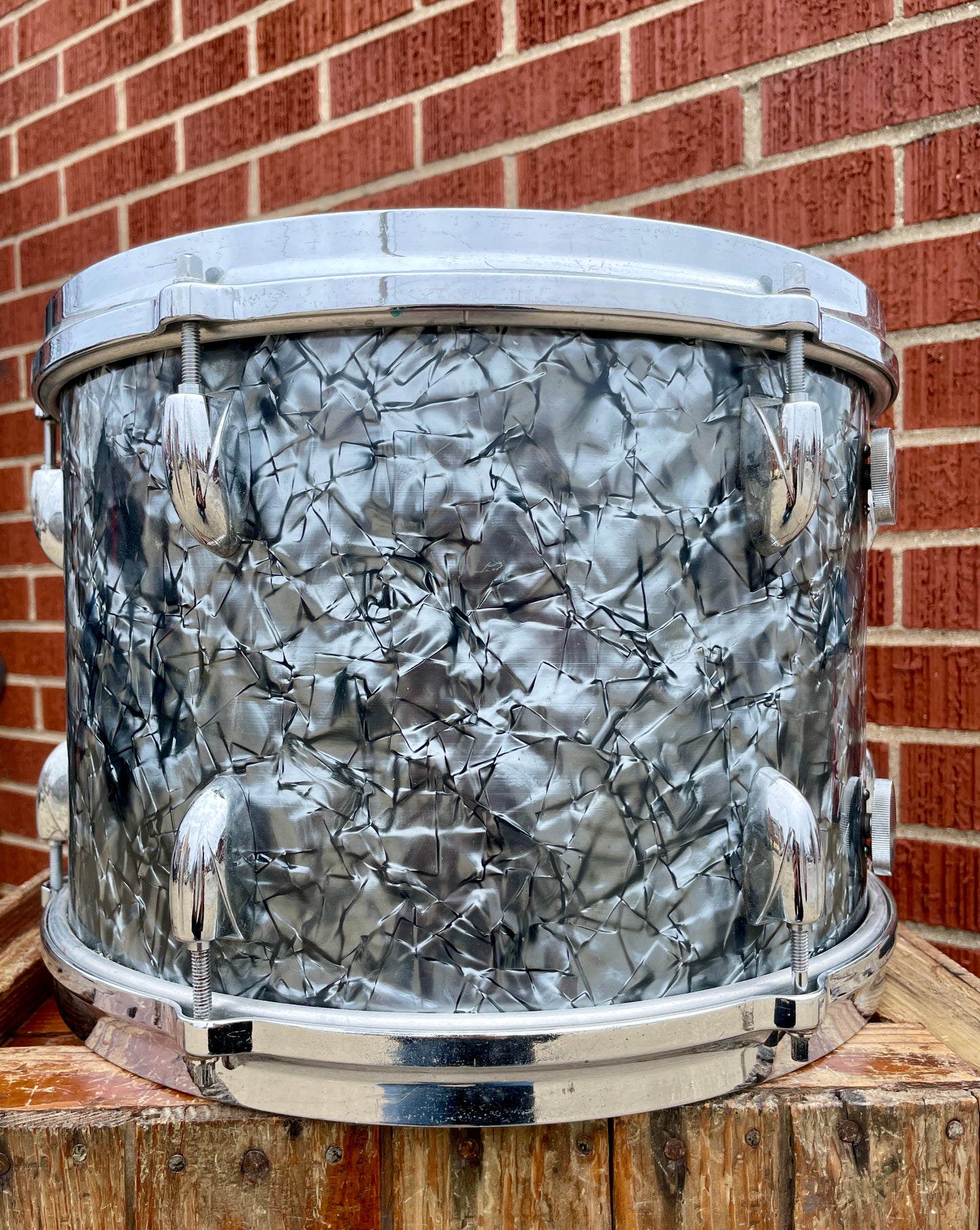 1960s Gretsch 9x13 Tom Single Drum Round Badge 6-Ply Black Diamond Pearl