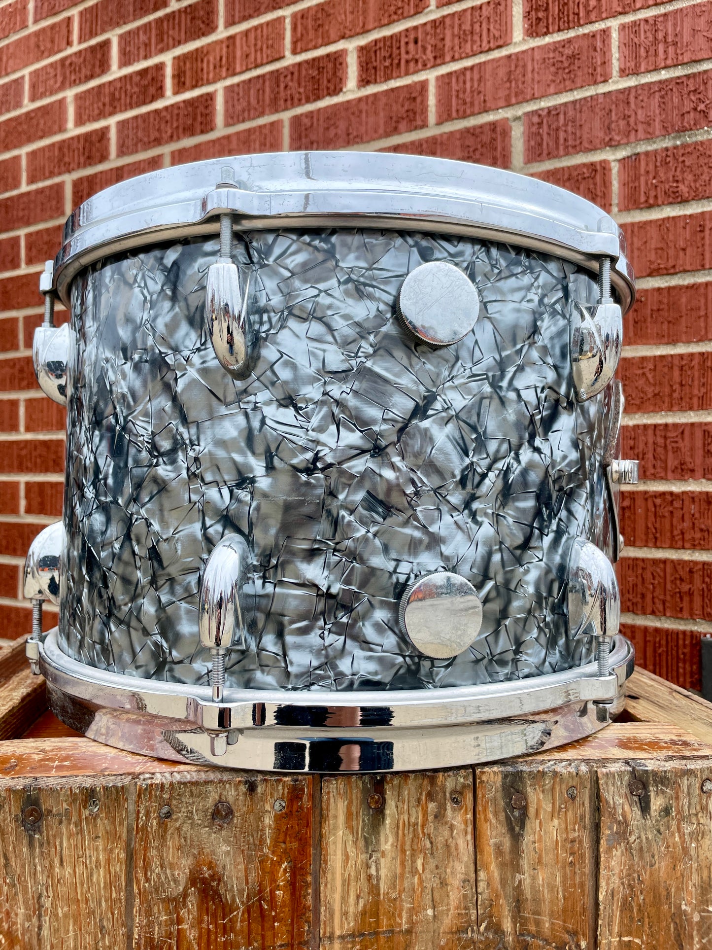 1960s Gretsch 9x13 Tom Single Drum Round Badge 6-Ply Black Diamond Pearl