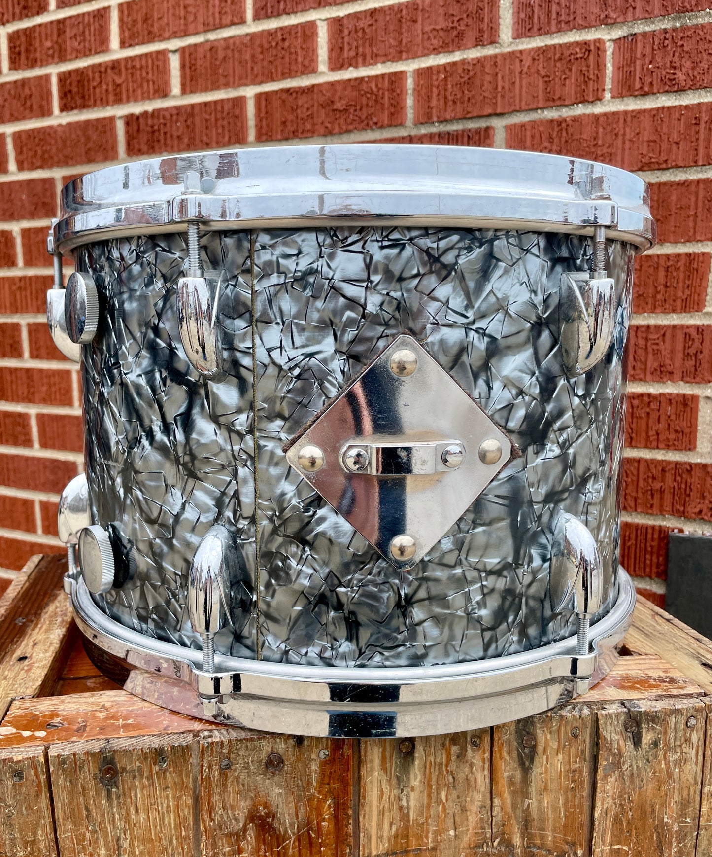1960s Gretsch 9x13 Tom Single Drum Round Badge 6-Ply Black Diamond Pearl