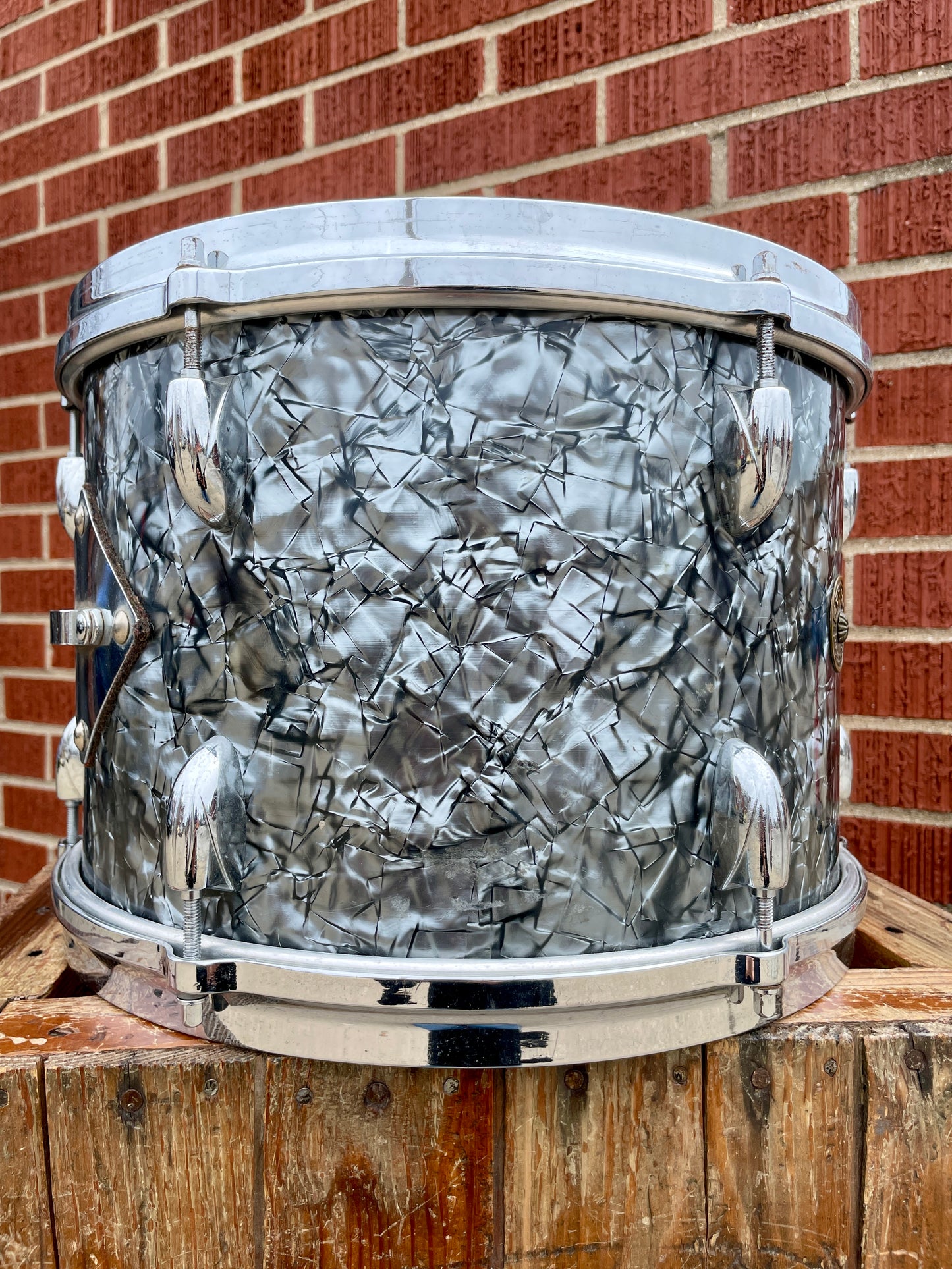1960s Gretsch 9x13 Tom Single Drum Round Badge 6-Ply Black Diamond Pearl