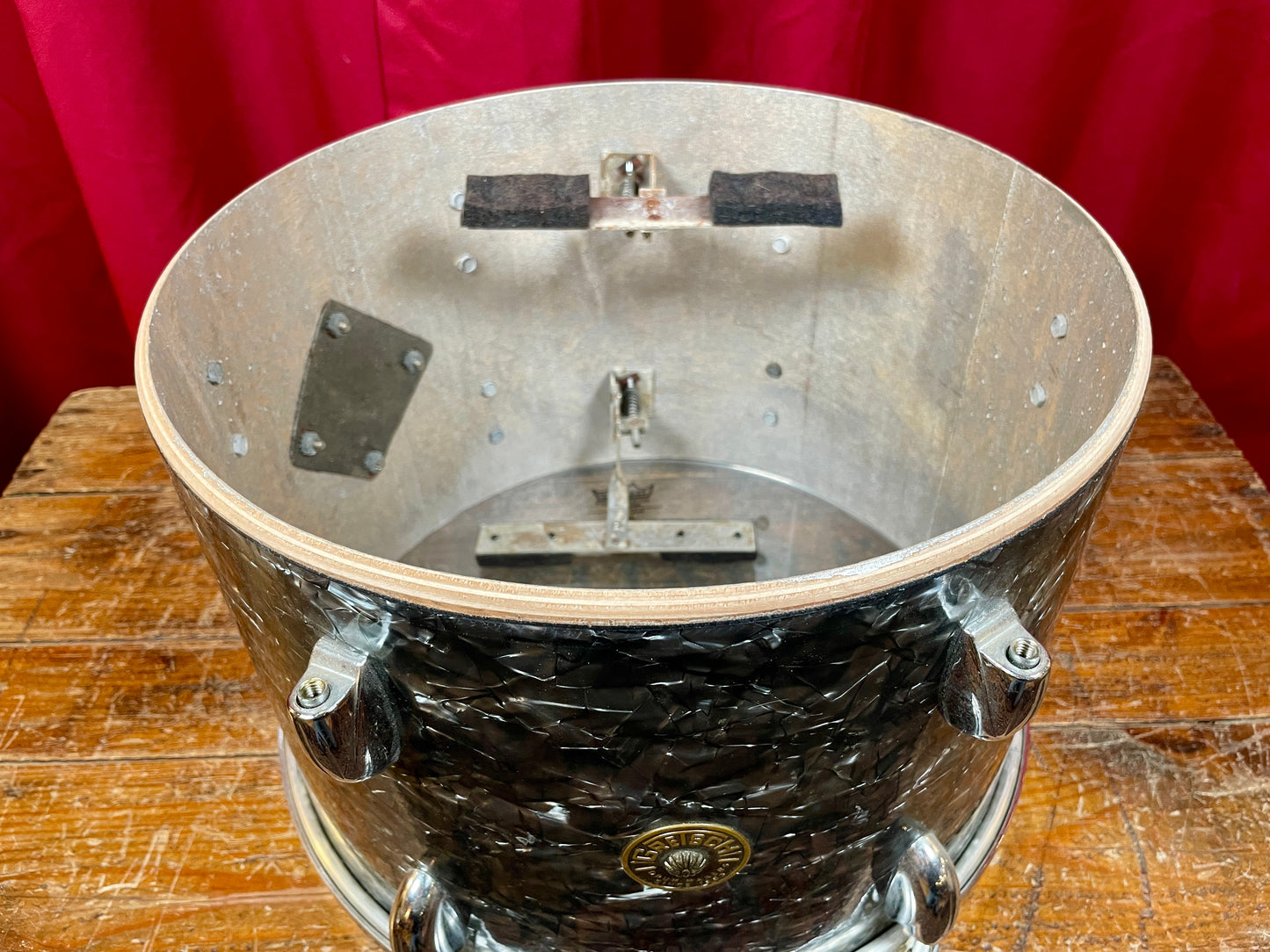 1960s Gretsch 9x13 Tom Single Drum Round Badge 6-Ply Black Diamond Pearl