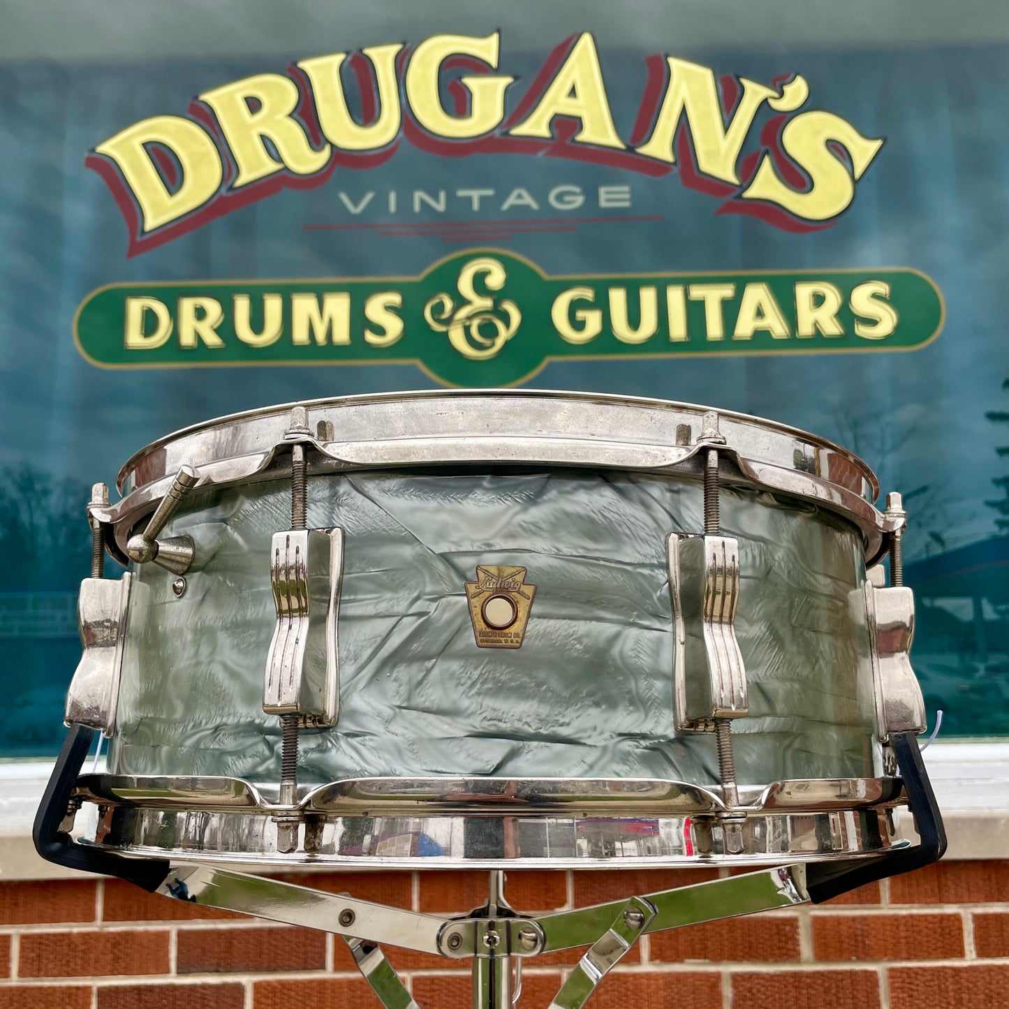 1963 Ludwig Jazz Festival 5x14 No. 908P Snare Drum Sky Blue Pearl Pre-Serial COB