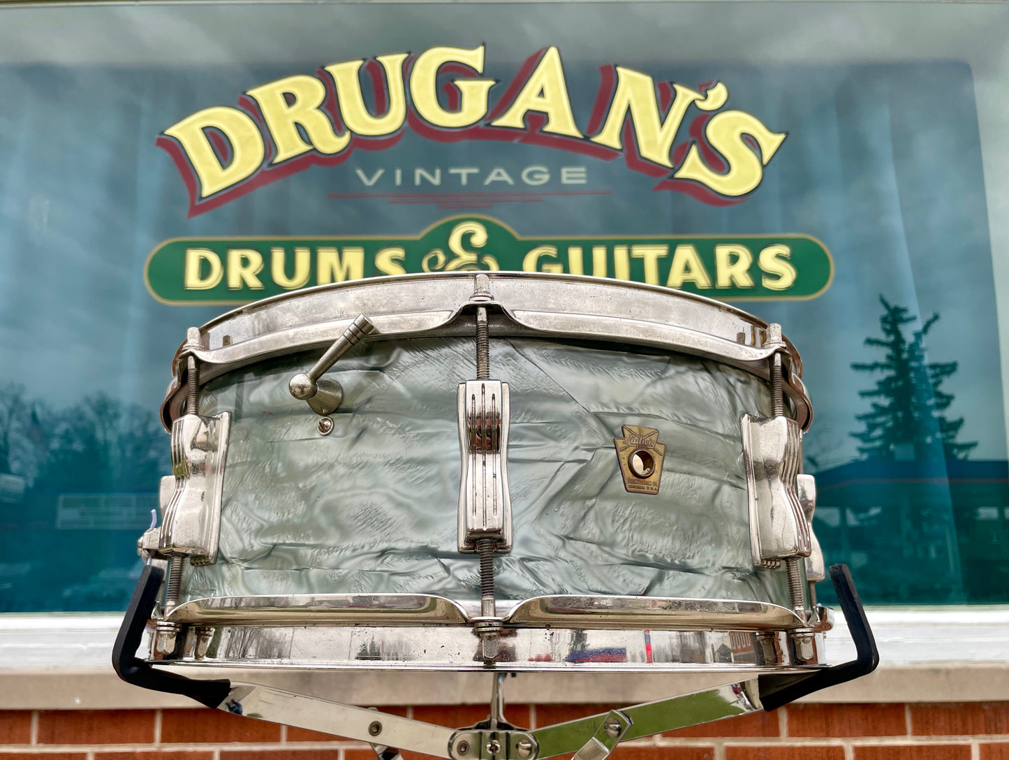 1963 Ludwig Jazz Festival 5x14 No. 908P Snare Drum Sky Blue Pearl Pre-Serial COB