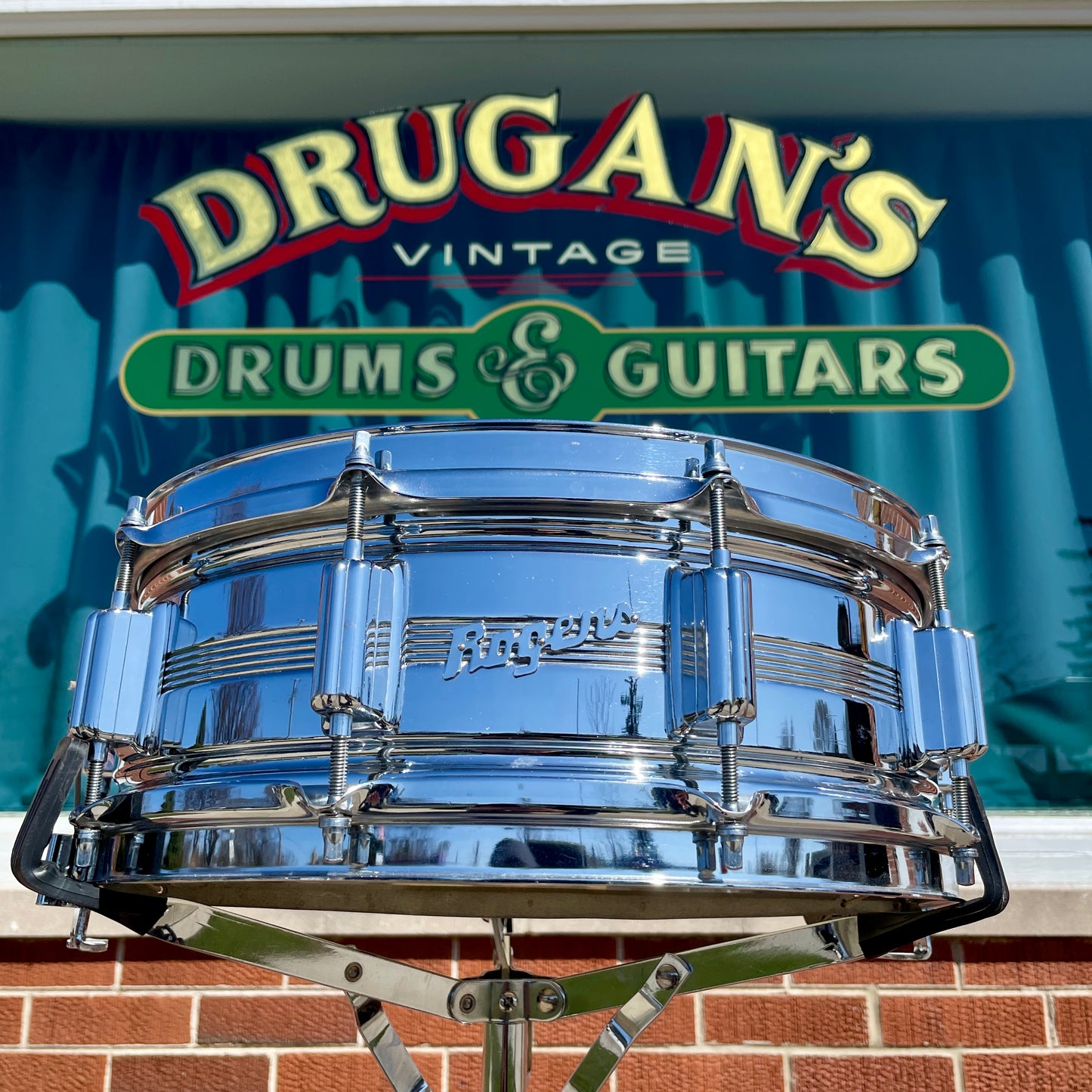 1960s Rogers 5x14 Dyna-Sonic 5-Line Snare Drum Chrome Over Brass Dynasonic COB