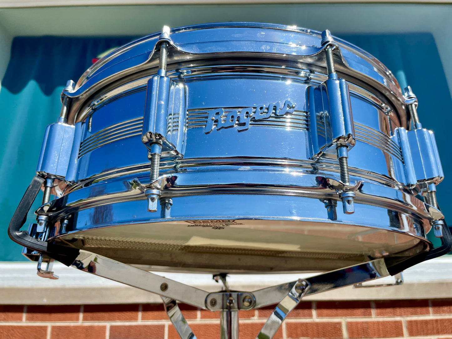 1960s Rogers 5x14 Dyna-Sonic 5-Line Snare Drum Chrome Over Brass Dynasonic COB