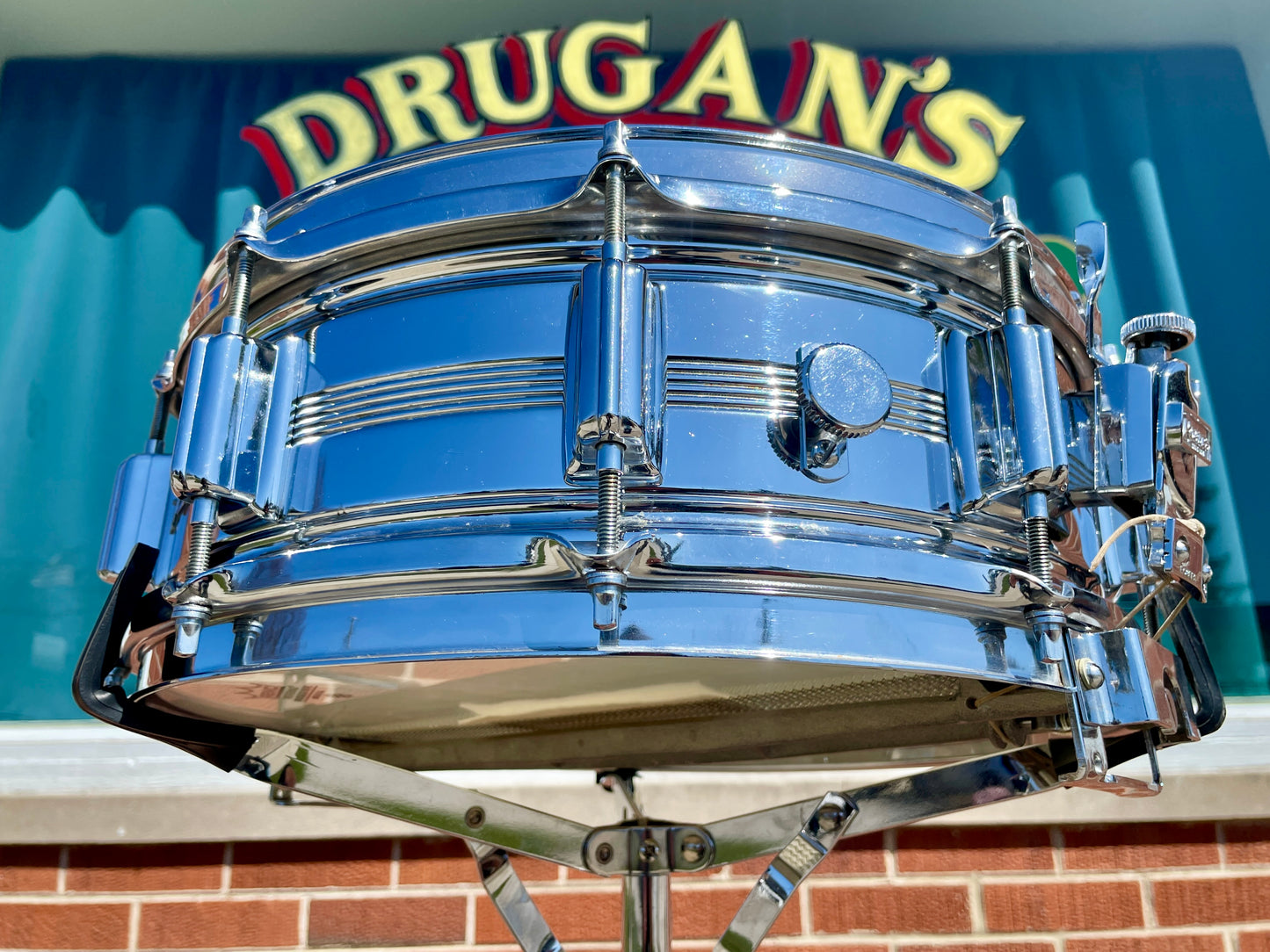 1960s Rogers 5x14 Dyna-Sonic 5-Line Snare Drum Chrome Over Brass Dynasonic COB