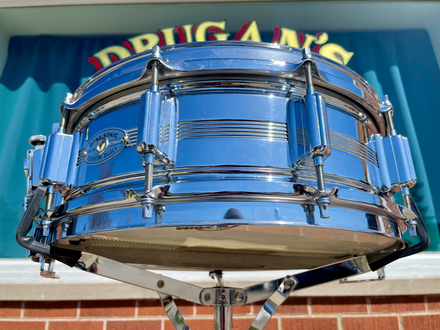 1960s Rogers 5x14 Dyna-Sonic 5-Line Snare Drum Chrome Over Brass Dynasonic COB
