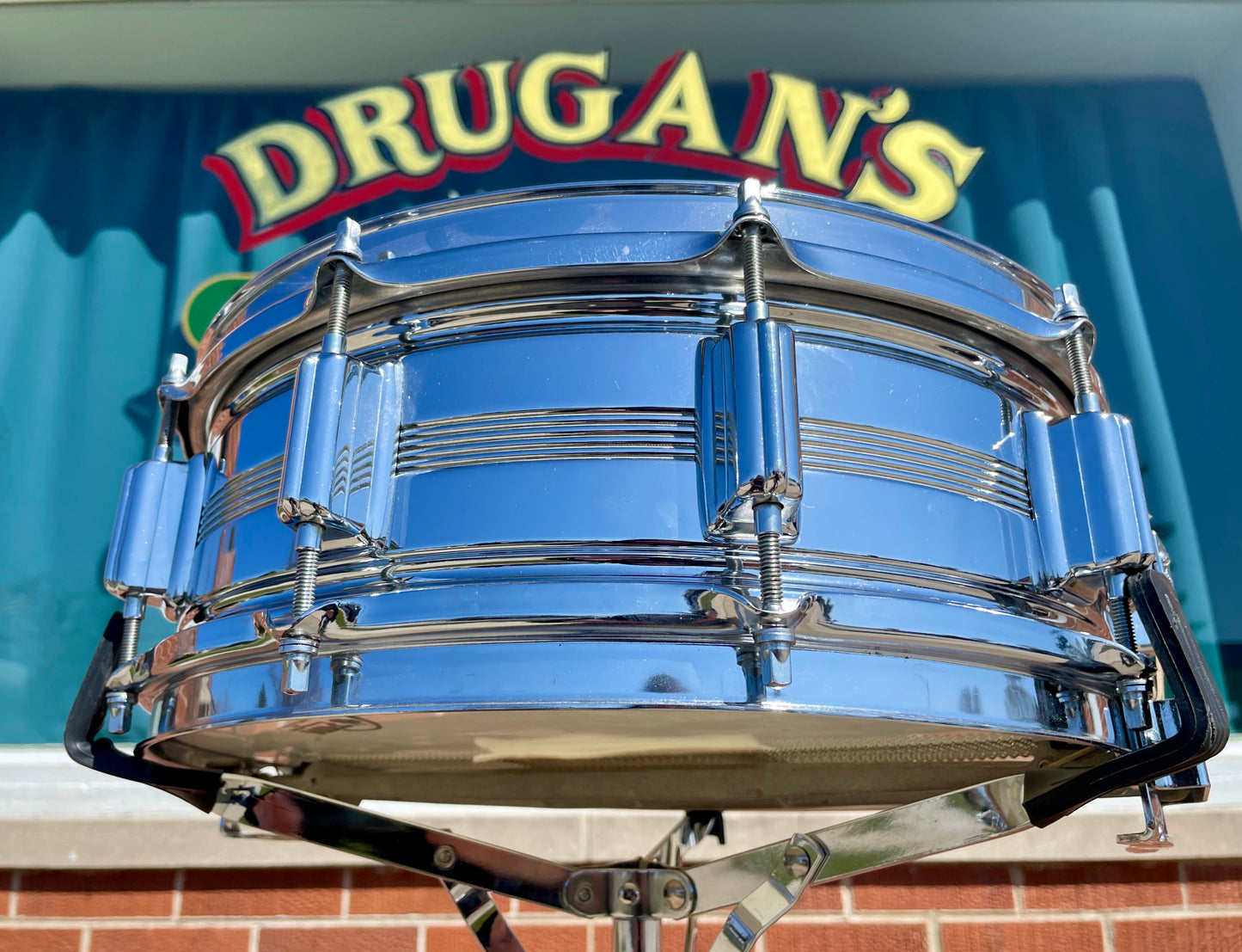 1960s Rogers 5x14 Dyna-Sonic 5-Line Snare Drum Chrome Over Brass Dynasonic COB