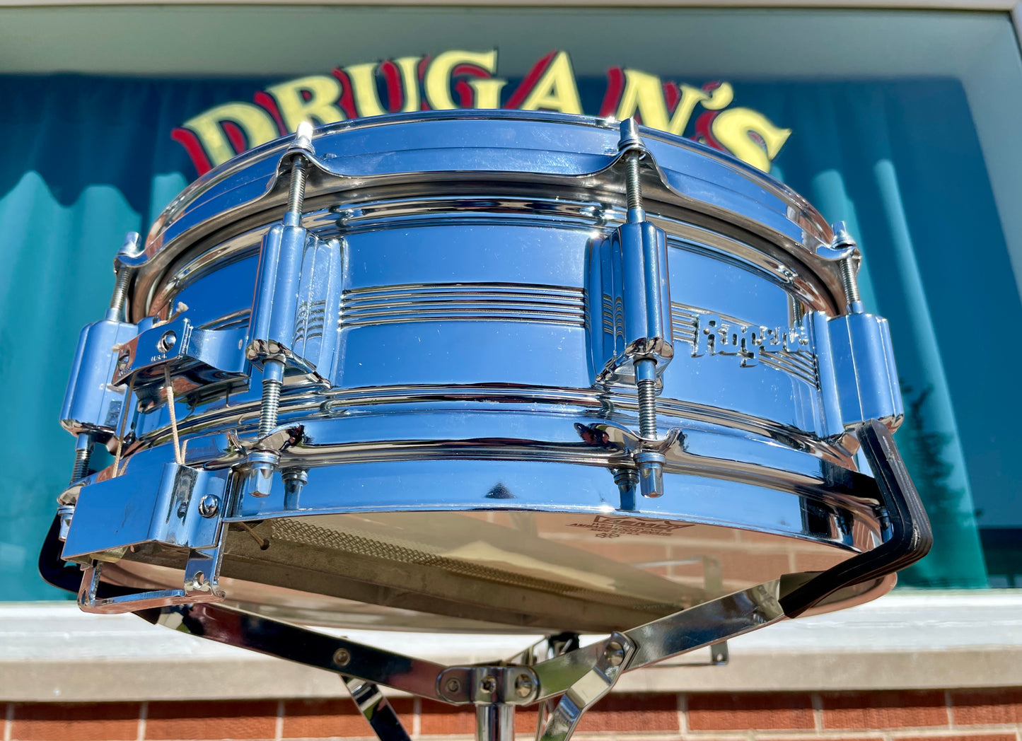 1960s Rogers 5x14 Dyna-Sonic 5-Line Snare Drum Chrome Over Brass Dynasonic COB