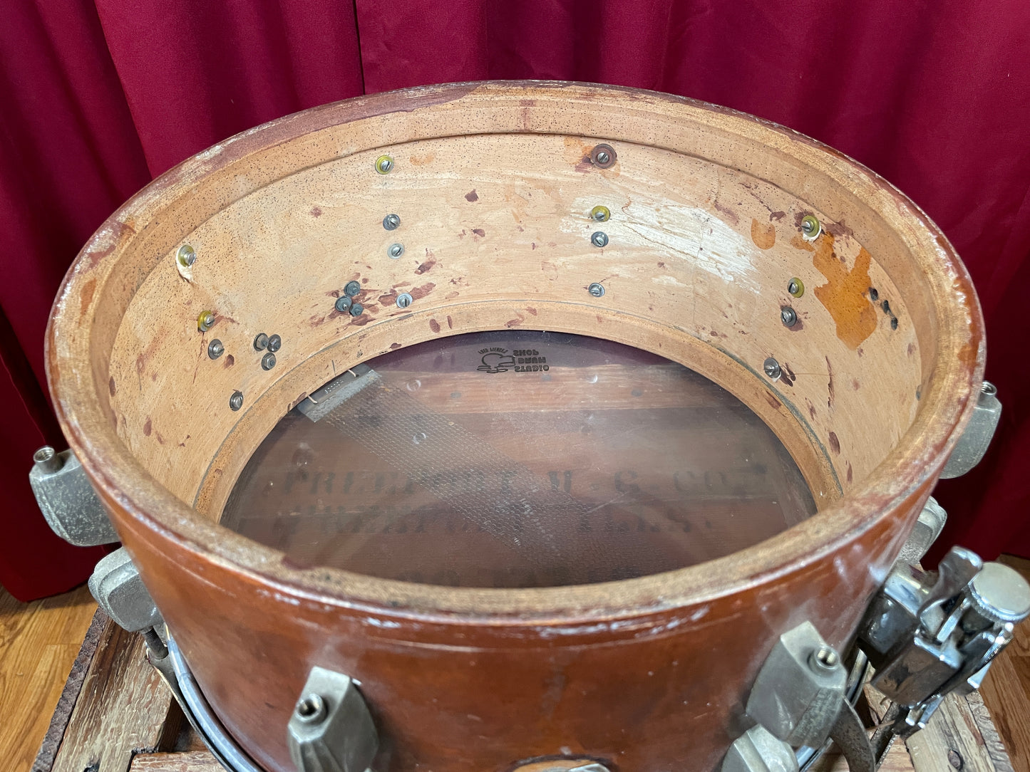 1940s Slingerland 7x14 Hollywood Ace Swing Model Radio King Snare Drum Solid Shell Mahogany