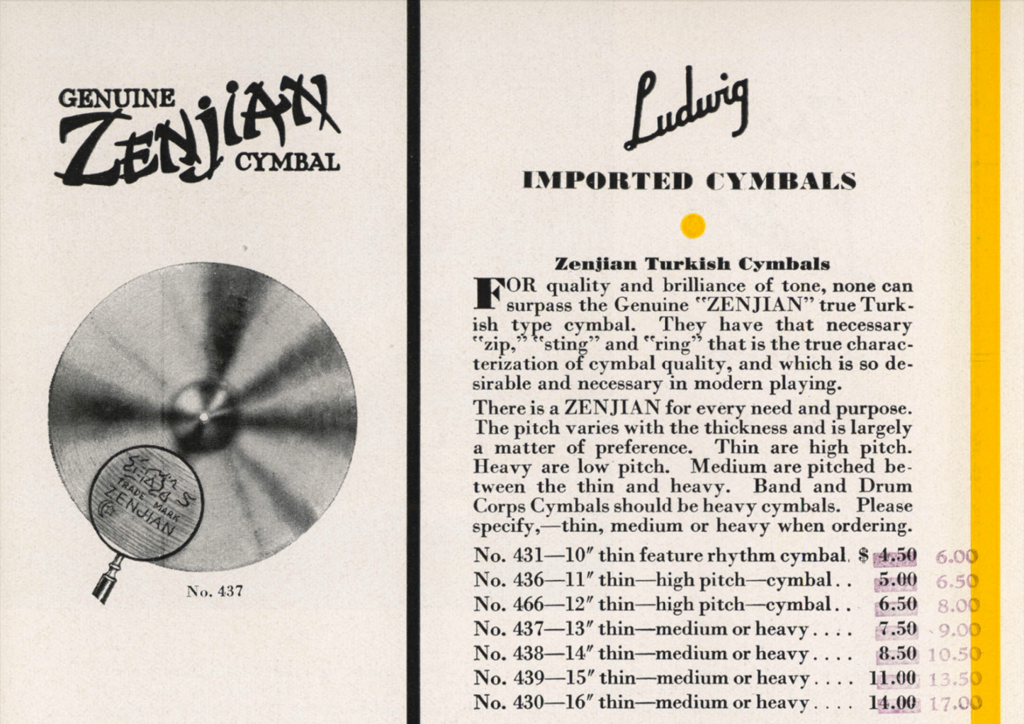 14" Vintage Zenjian Heavy Cymbal 1220g #269 Ludwig Made in Italy
