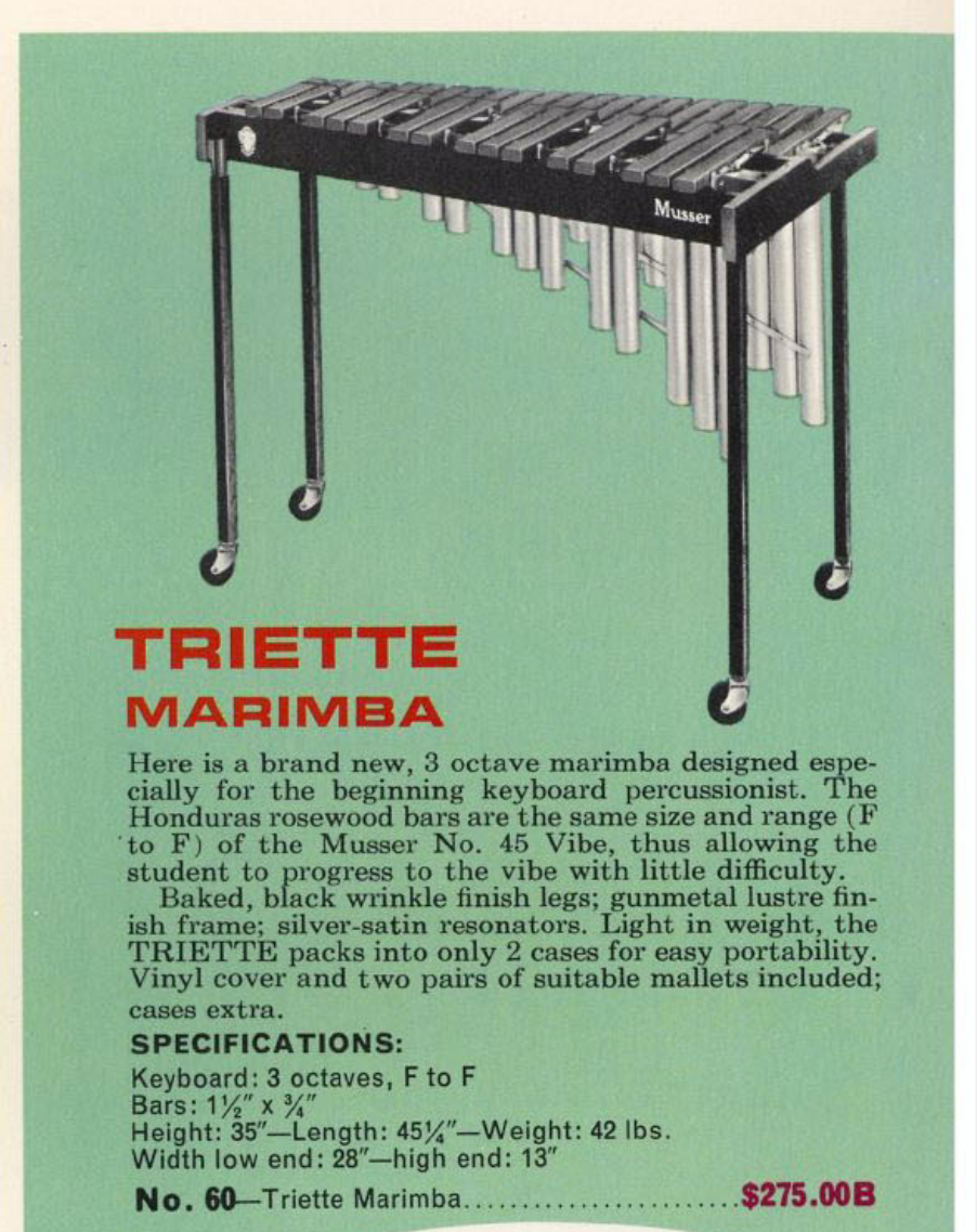 1960s Musser No. 60 Triette Marimba 3 Octave w/ Rosewood Keys M60