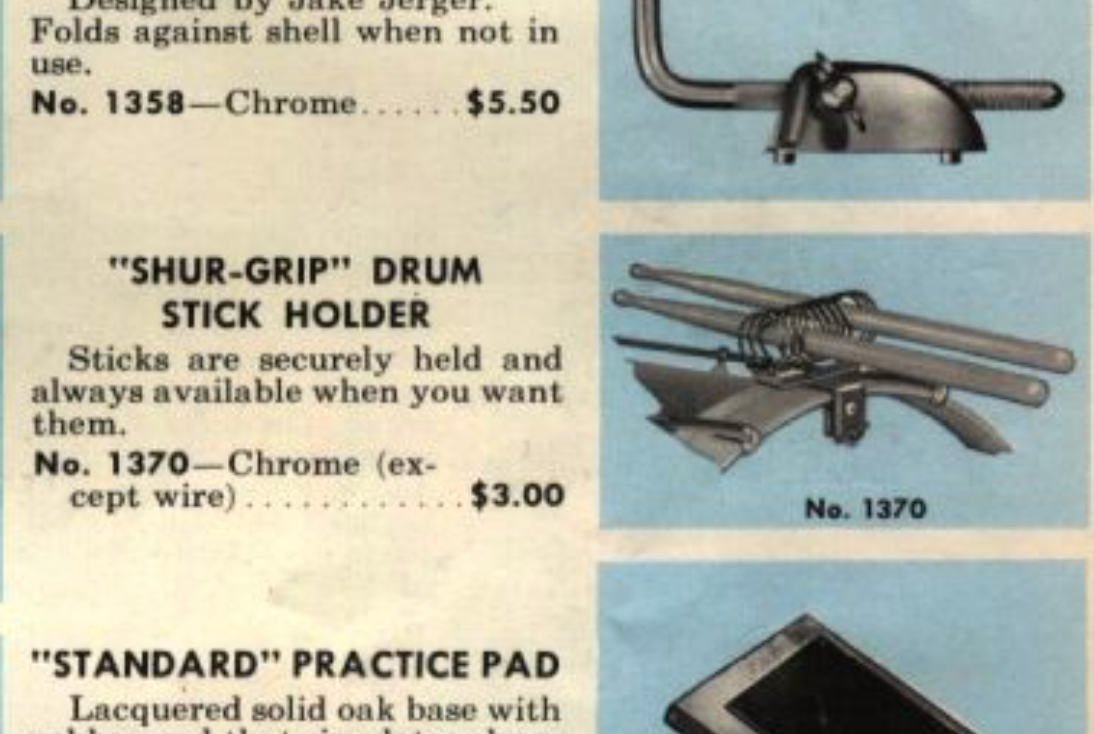 1960s Slingerland Shur-Grip Drum Stick Holder No. 1370 Hoop Mount Chrome NOS