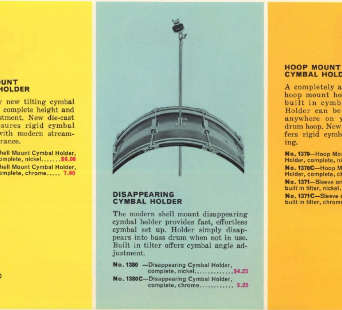 1960s Ludwig Disappearing Cymbal Holder No. 1380C Arm Chrome