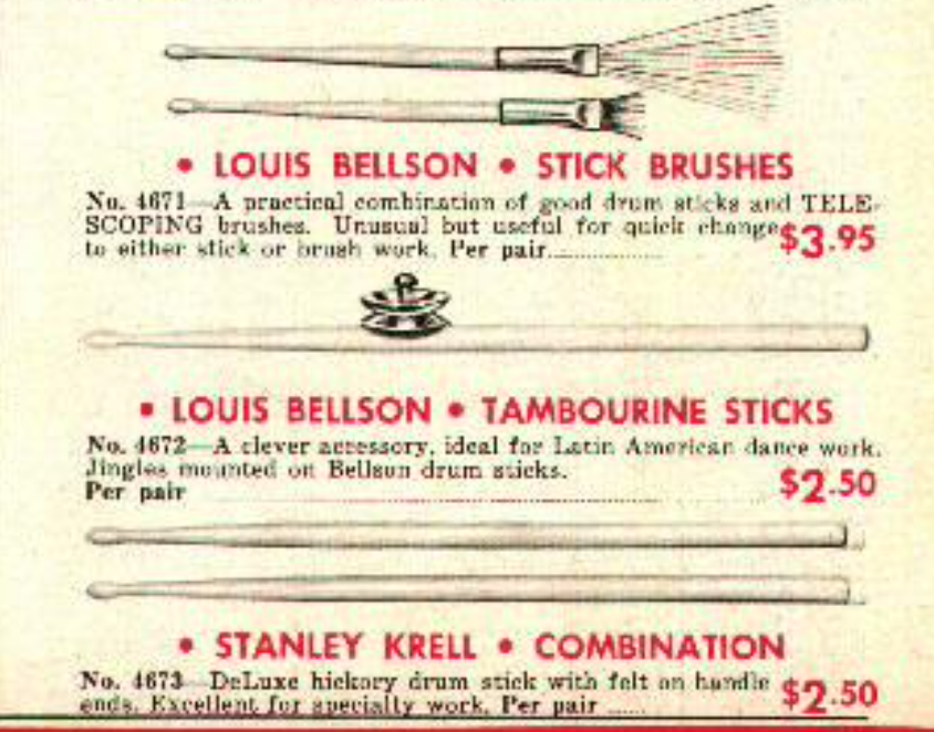 1960s Rogers Louie Bellson 4672 Tambourine Drum Sticks