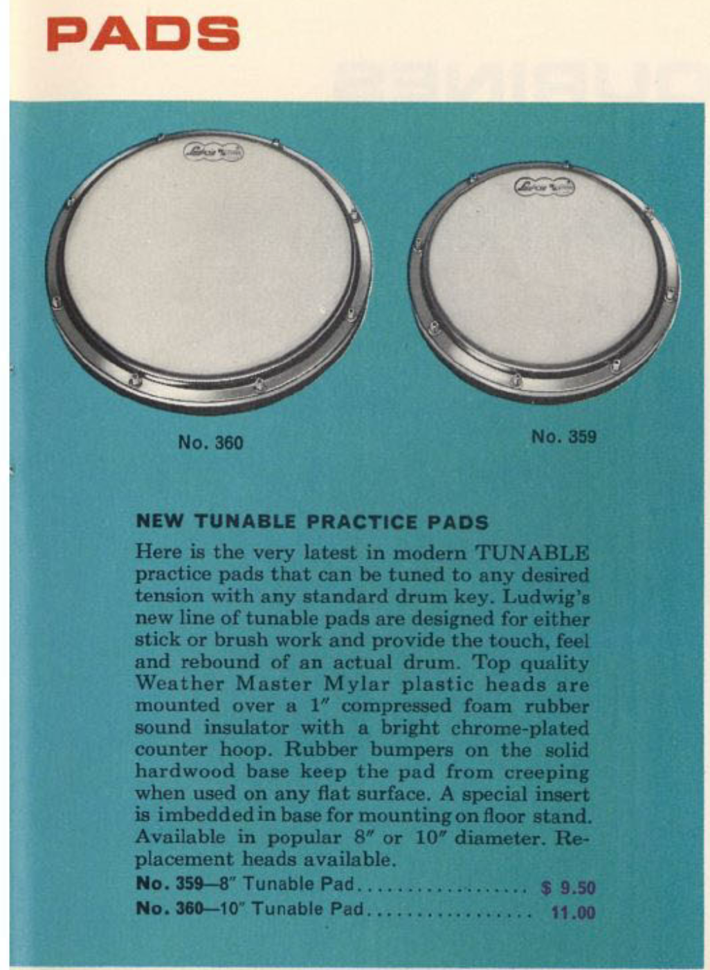 1960s Ludwig 8" Tunable Practice Pad No. 359 Script Logo